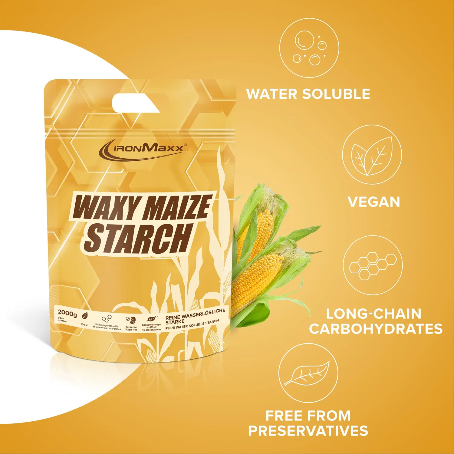 IronMaxx Waxy Maize Starch 2000 g Weight Gainer vegan zuckerfrei