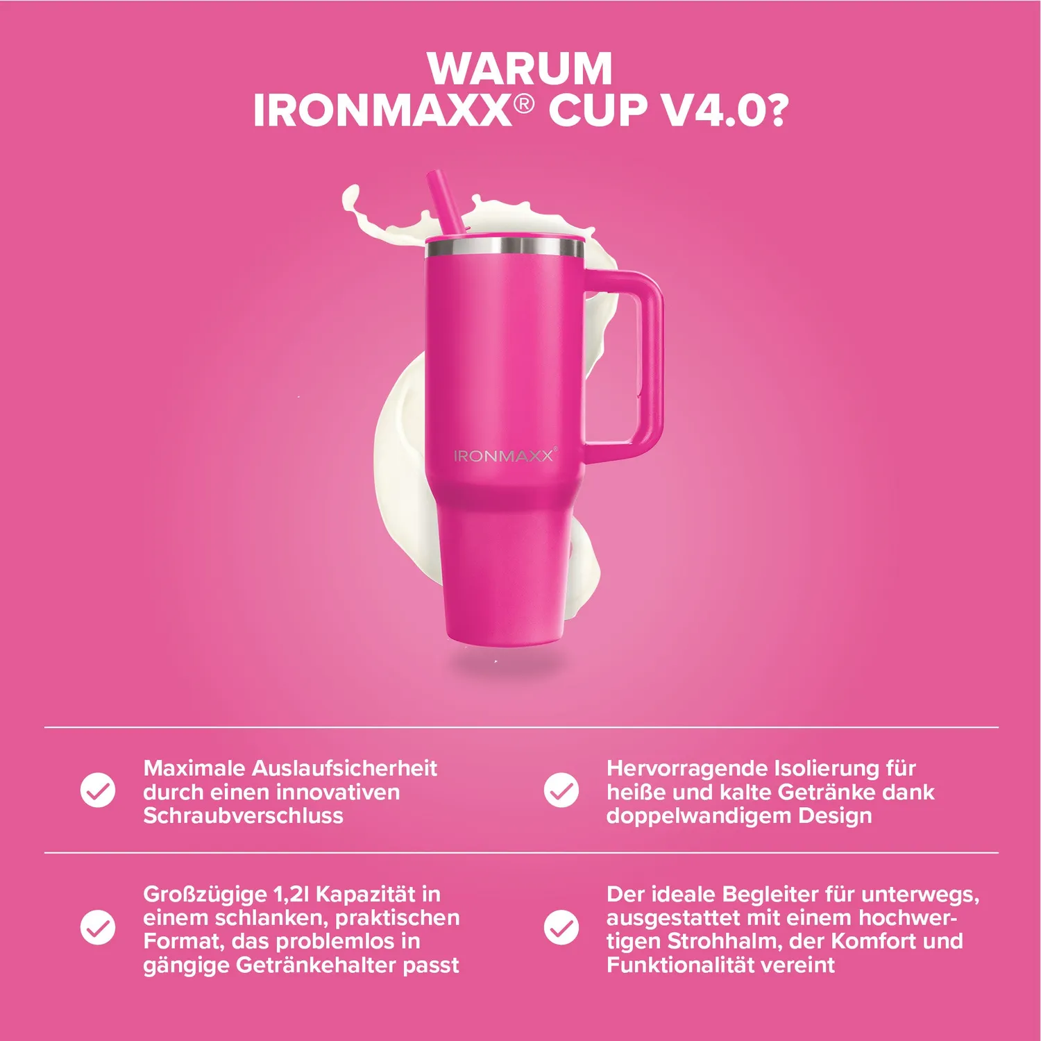 IronMaxx Cup V4.0 Thermobecher 1200ml Active Pink isoliert