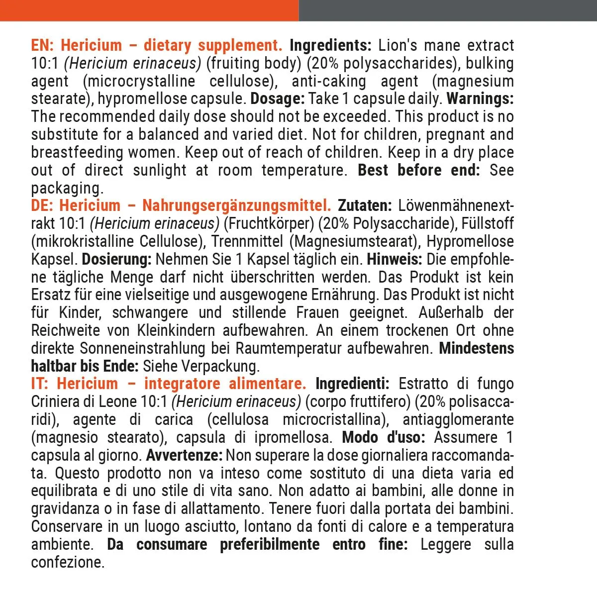 GymBeam Löwenmähne Extrakt 90 Kapseln mit 20% Polysaccharide
