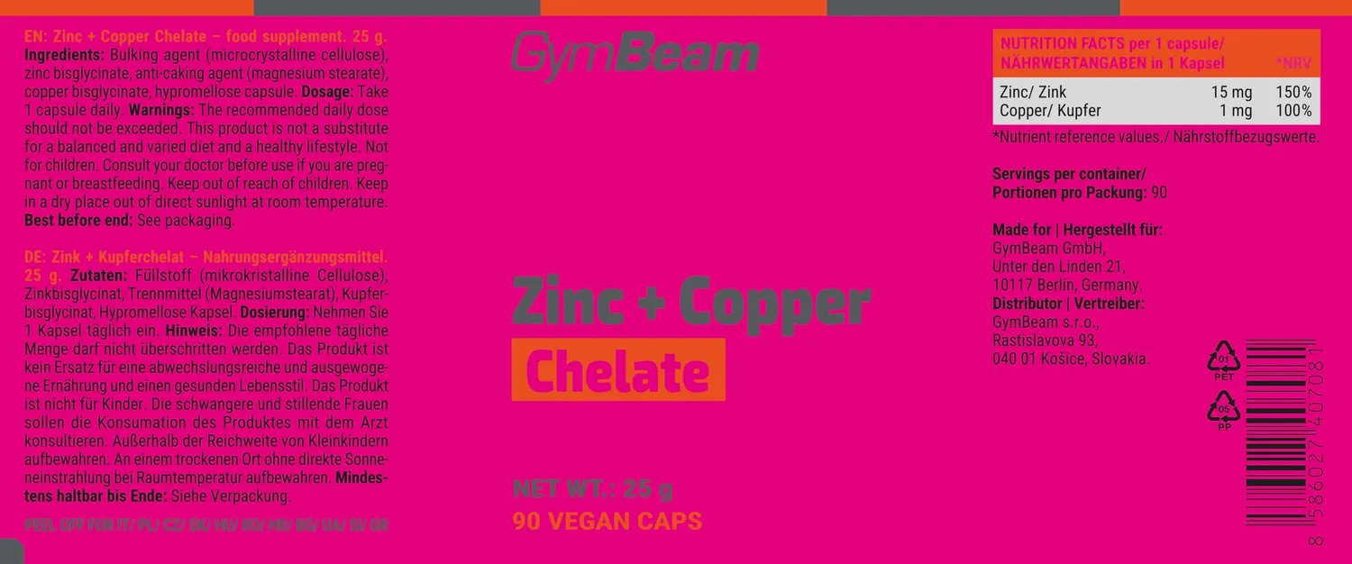 GymBeam Zink Kupfer Chelat Kapseln 90 Stk Bisglycinat