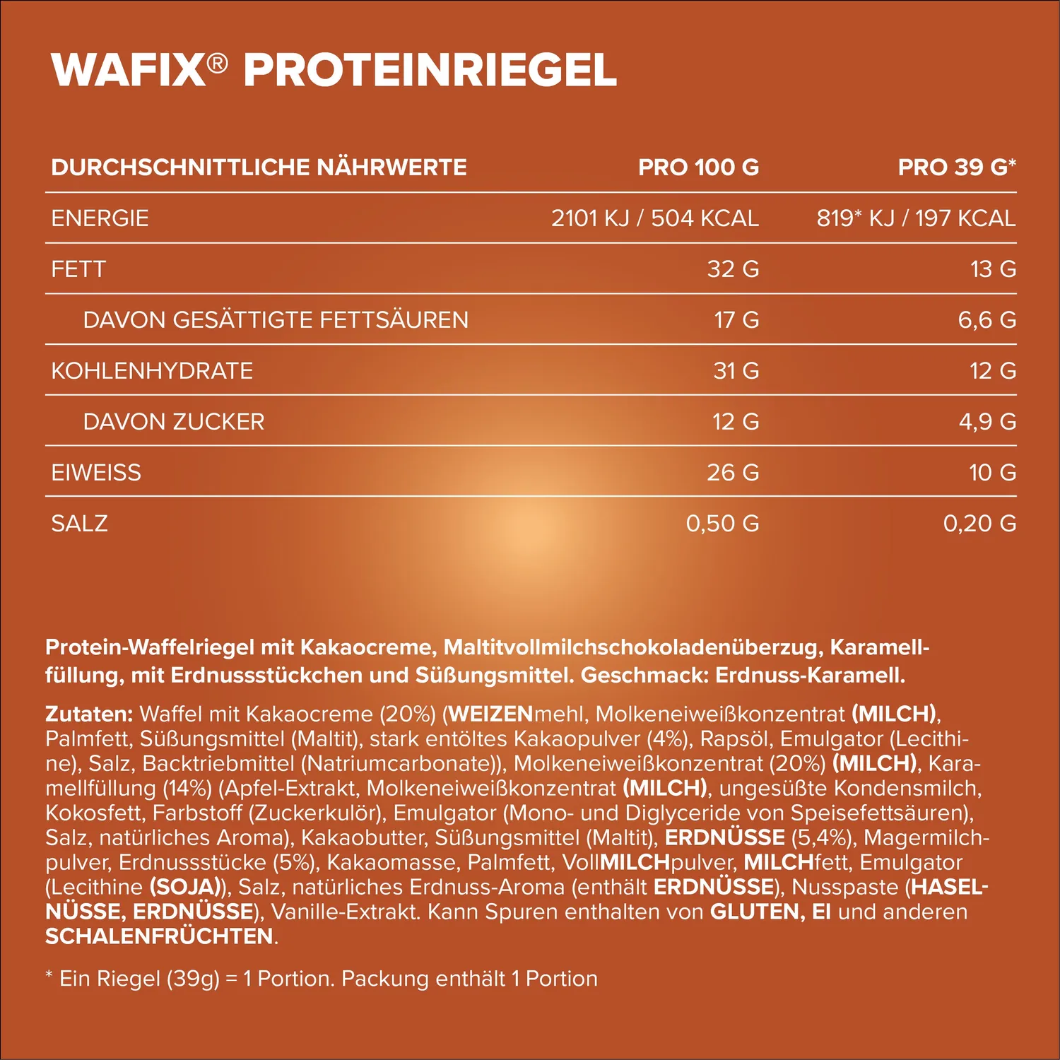 IronMaxx Wafix Proteinriegel 39g Peanut Caramel Low Sugar