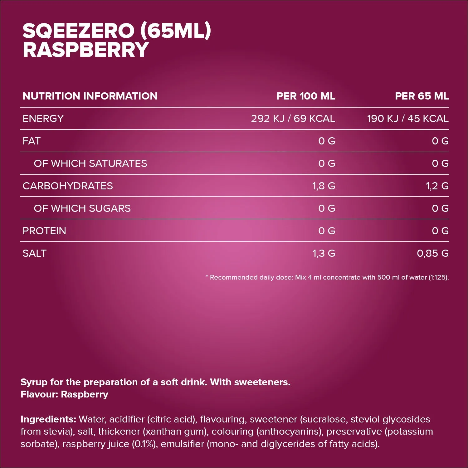 IronMaxx SqueeZero Sirup Raspberry 65 ml zuckerfrei