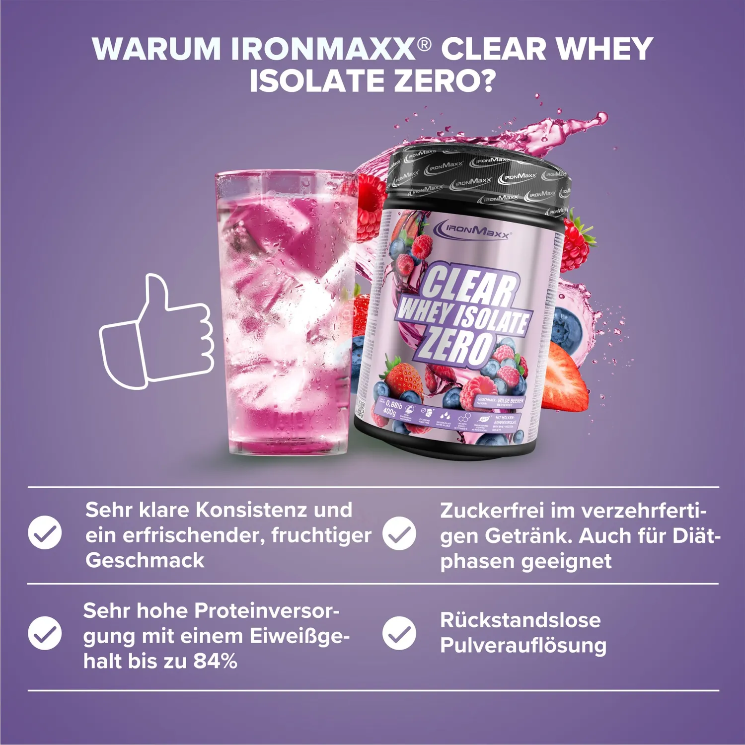 IronMaxx Clear Whey Isolate Zero 400g Wild Berries