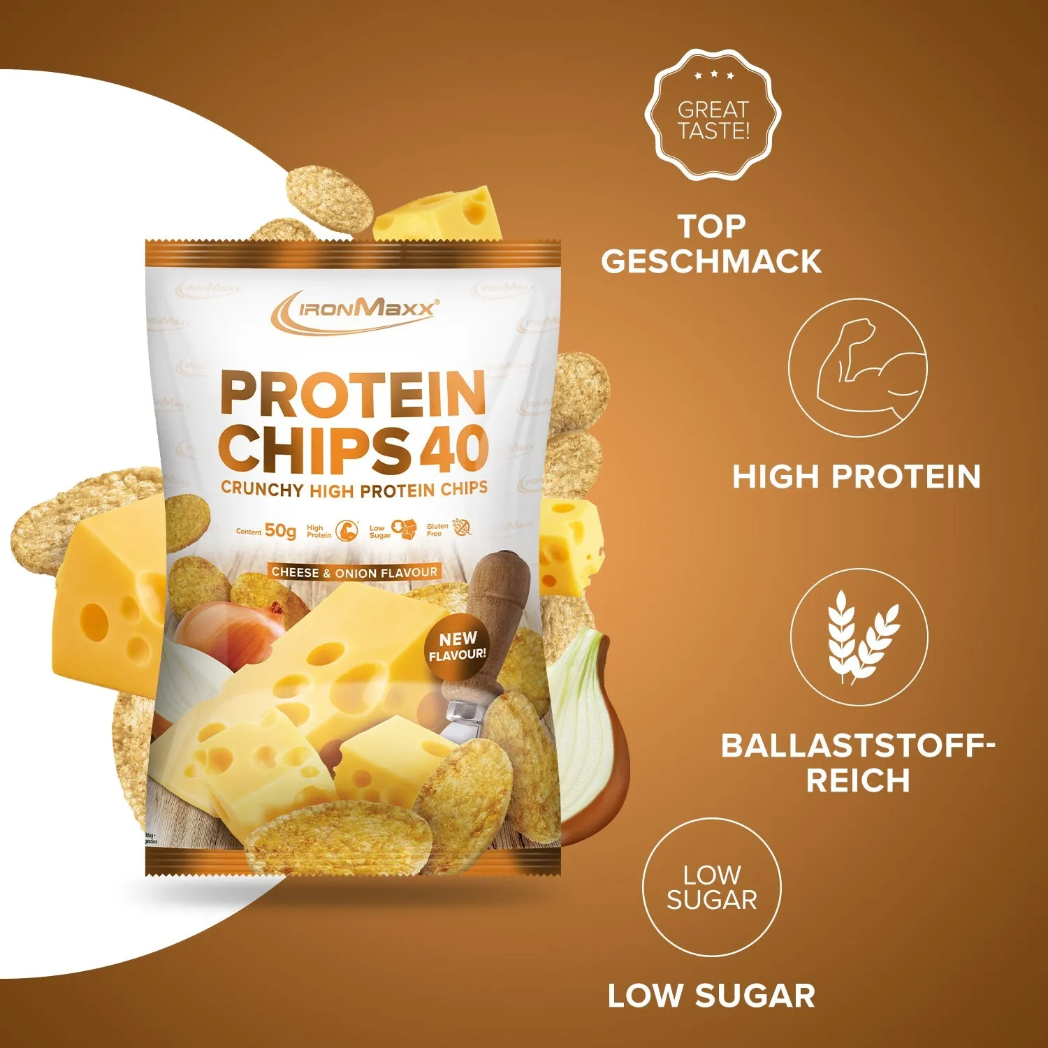 IronMaxx Protein Chips 40 50g Cheese & Onion
