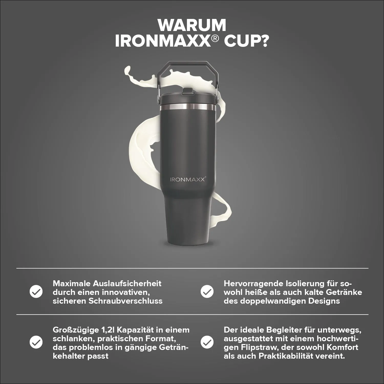 IronMaxx Cup V5.0 Thermobecher 1200ml Graphite isoliert