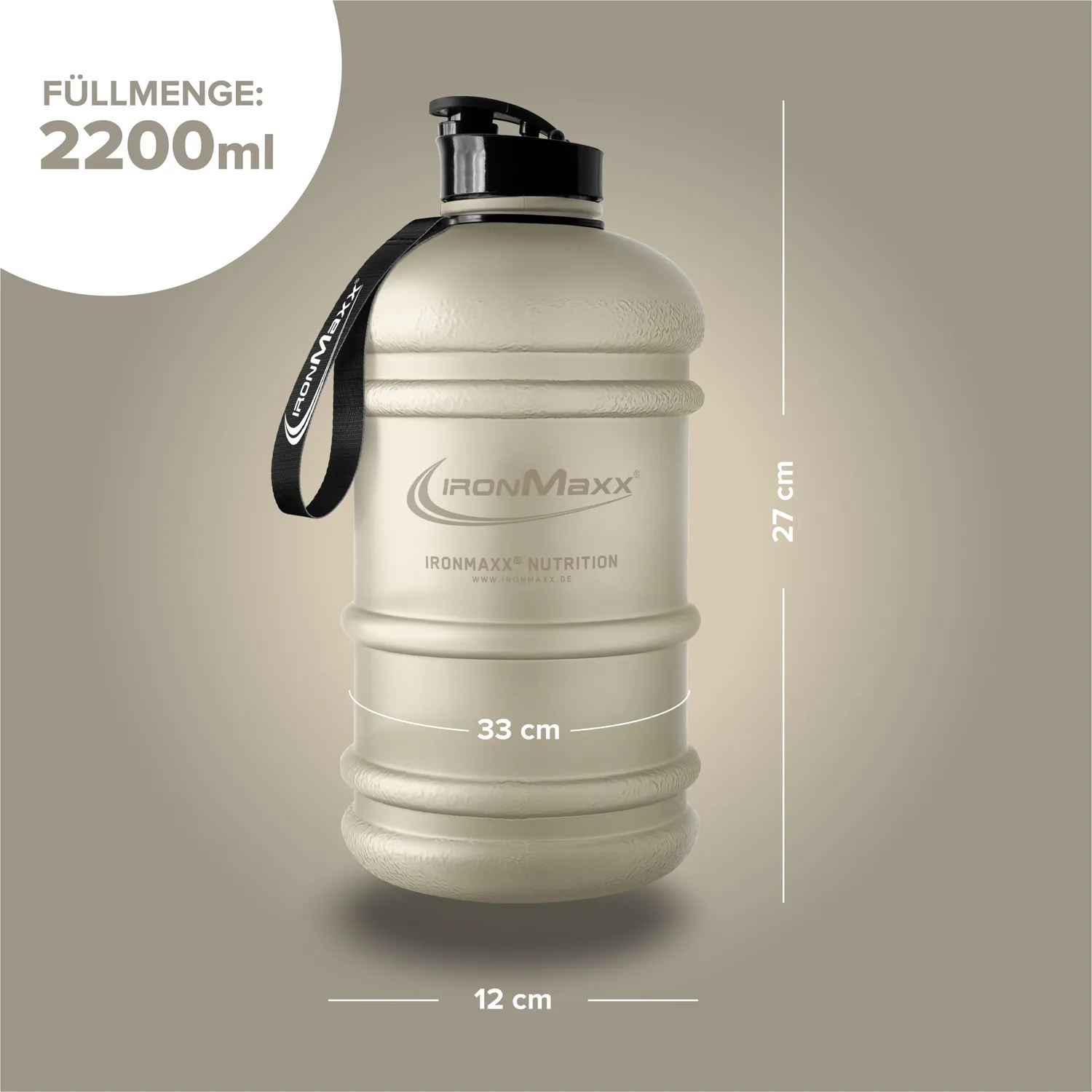 IronMaxx Water Gallon Trinkflasche Sandstone Beige 2200ml BPA-frei