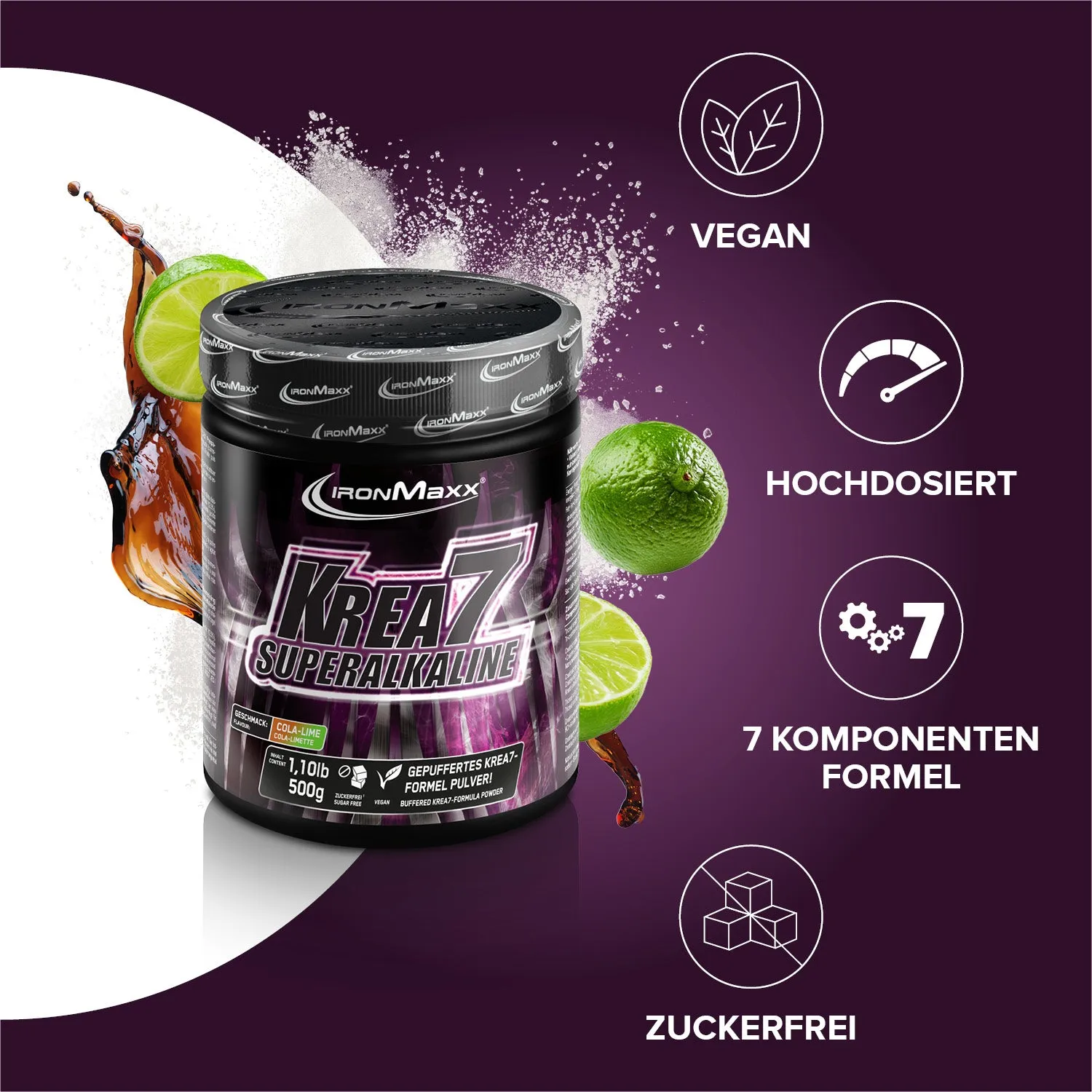 IronMaxx Krea7 Pulver 500 g Cola-Limette Kreatin
