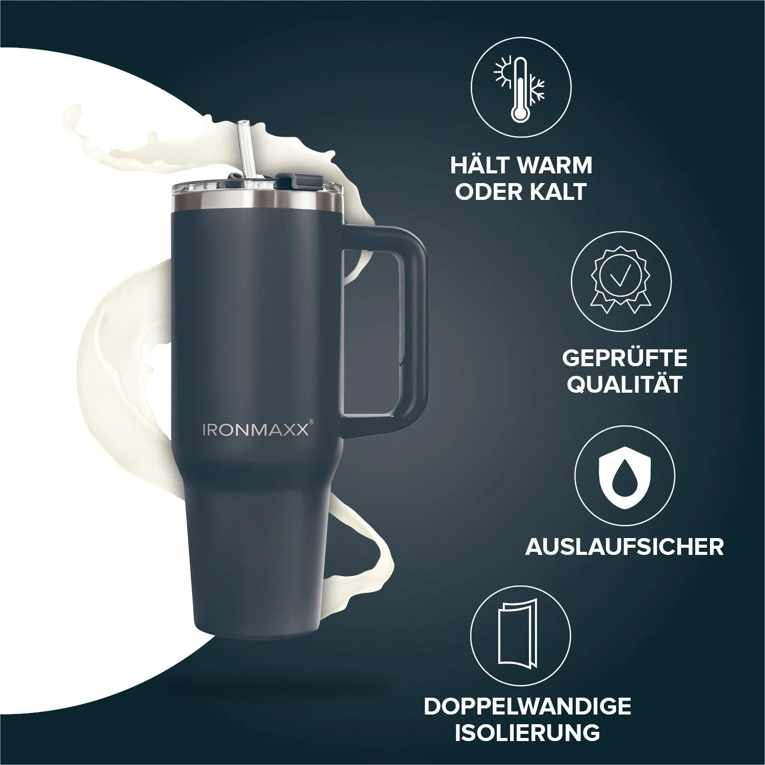 IronMaxx Cup V3.0 Trinkbecher Anthrazit 1200ml isoliert