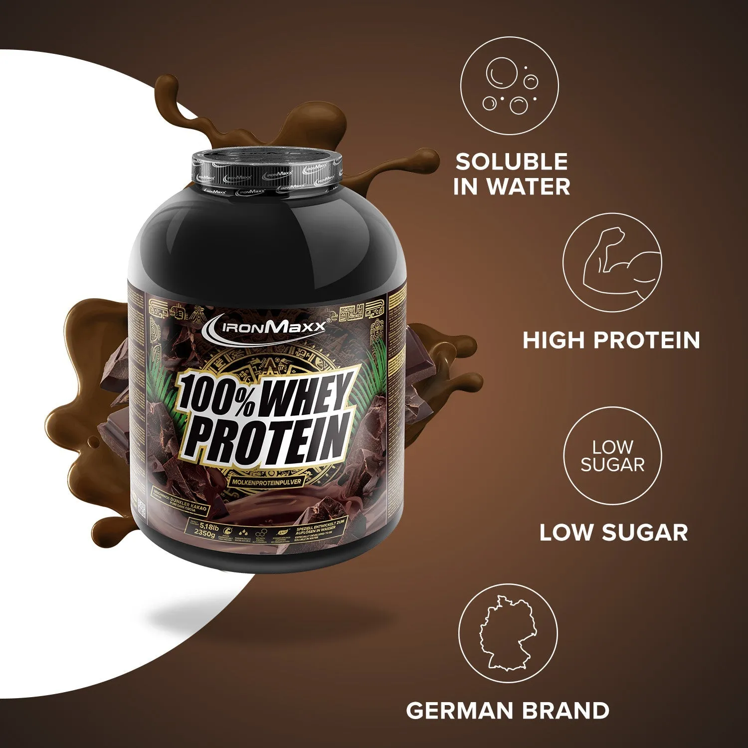 IronMaxx 100% Whey Protein Pulver Dark Cocoa 2350g High Protein