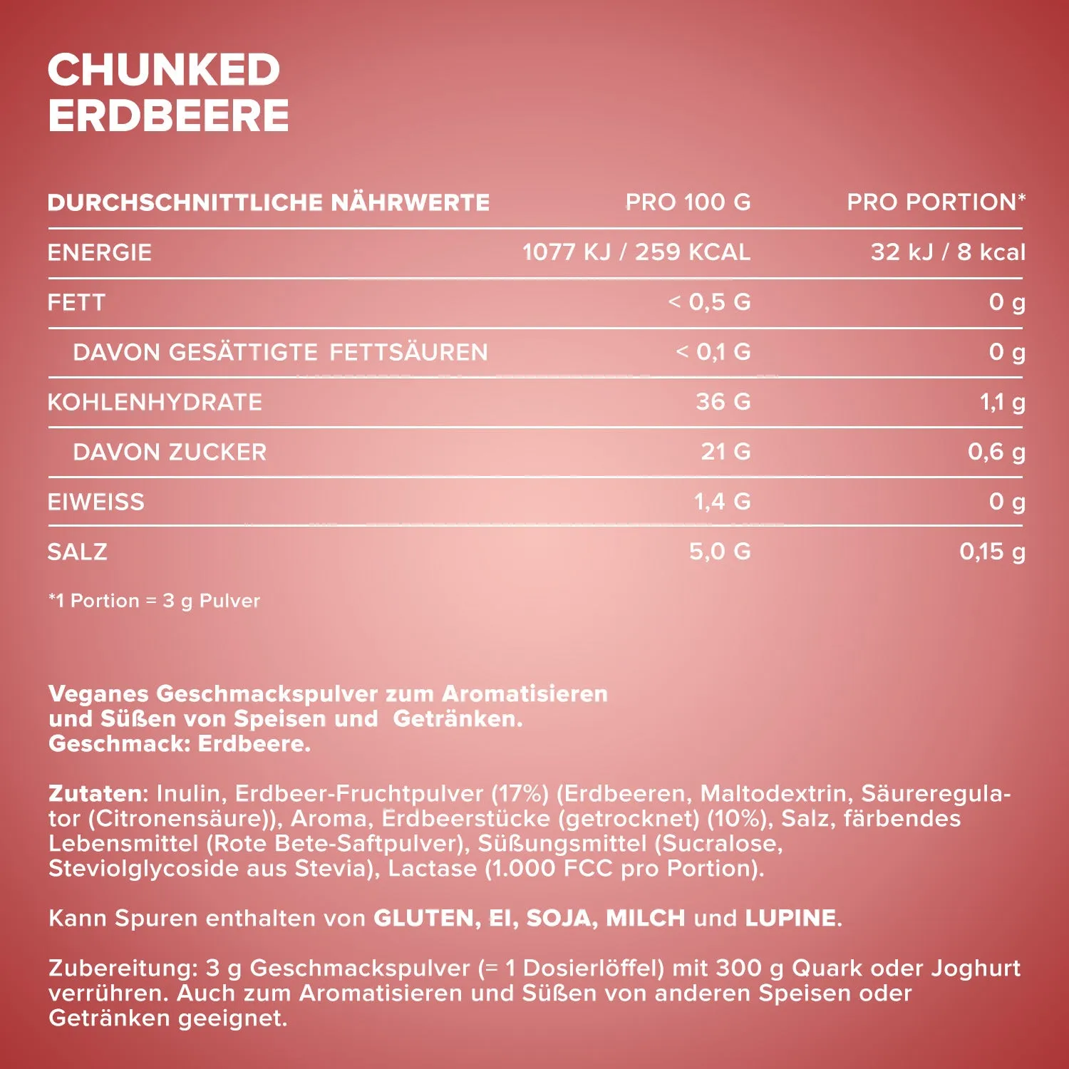 IronMaxx Chunked Geschmackspulver 150g Strawberry vegan