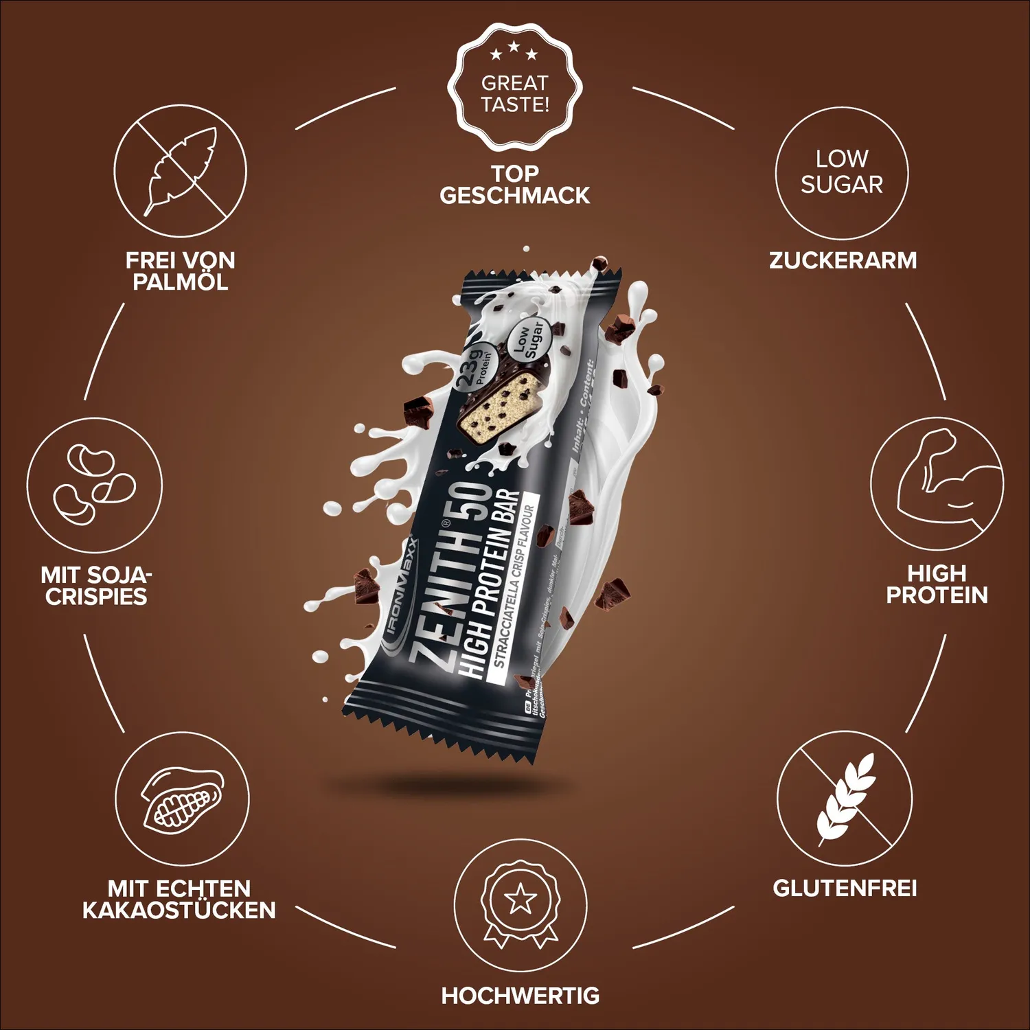 IronMaxx Zenith 50 Proteinriegel Stracciatella Crisp 45g 23g Eiweiß