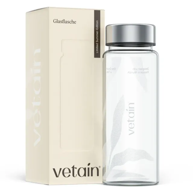 Vetain Glasflasche 420ml Trinkflasche aus Glas geschmacksneutral