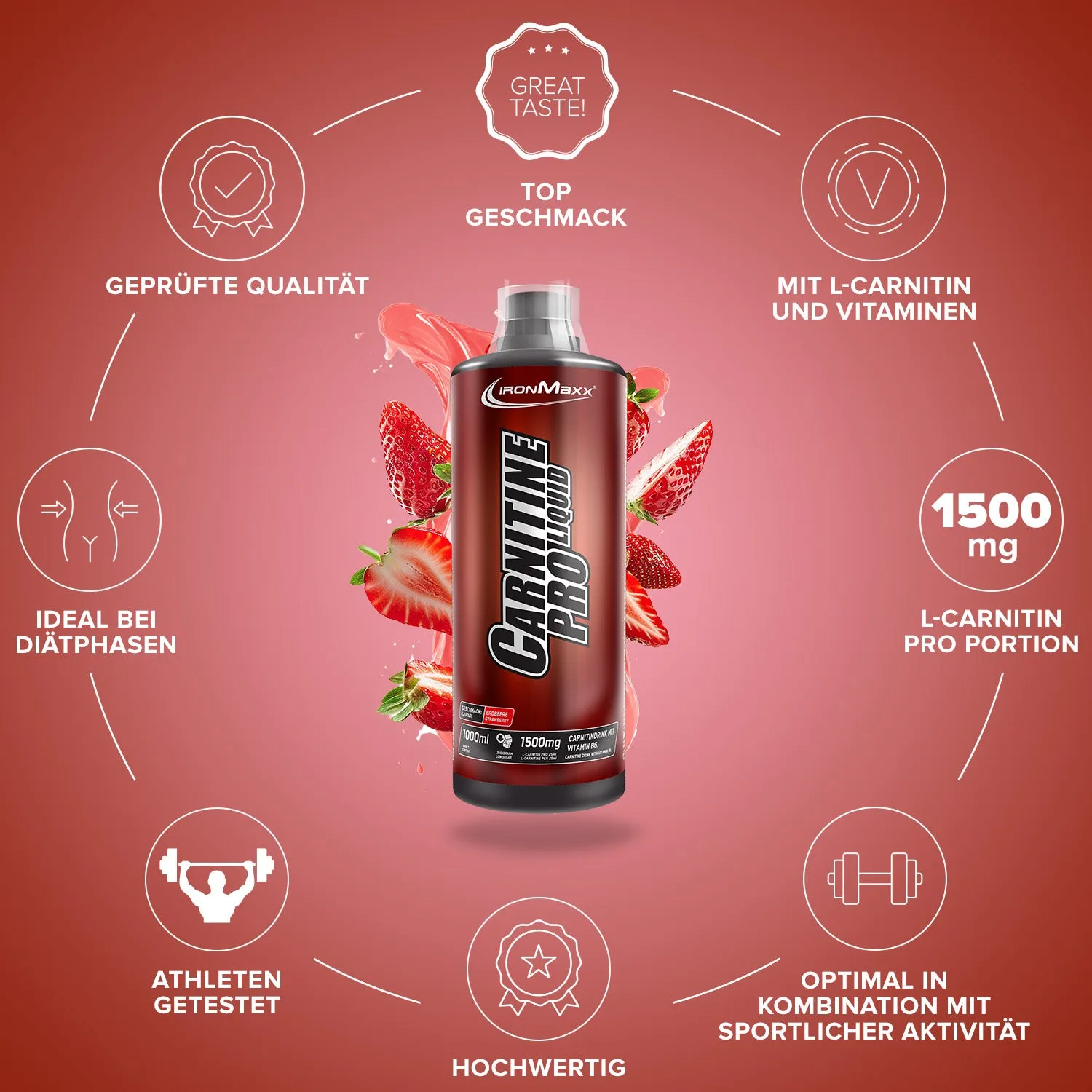 IronMaxx Carnitine Pro Liquid Erdbeere 1000ml fettfrei