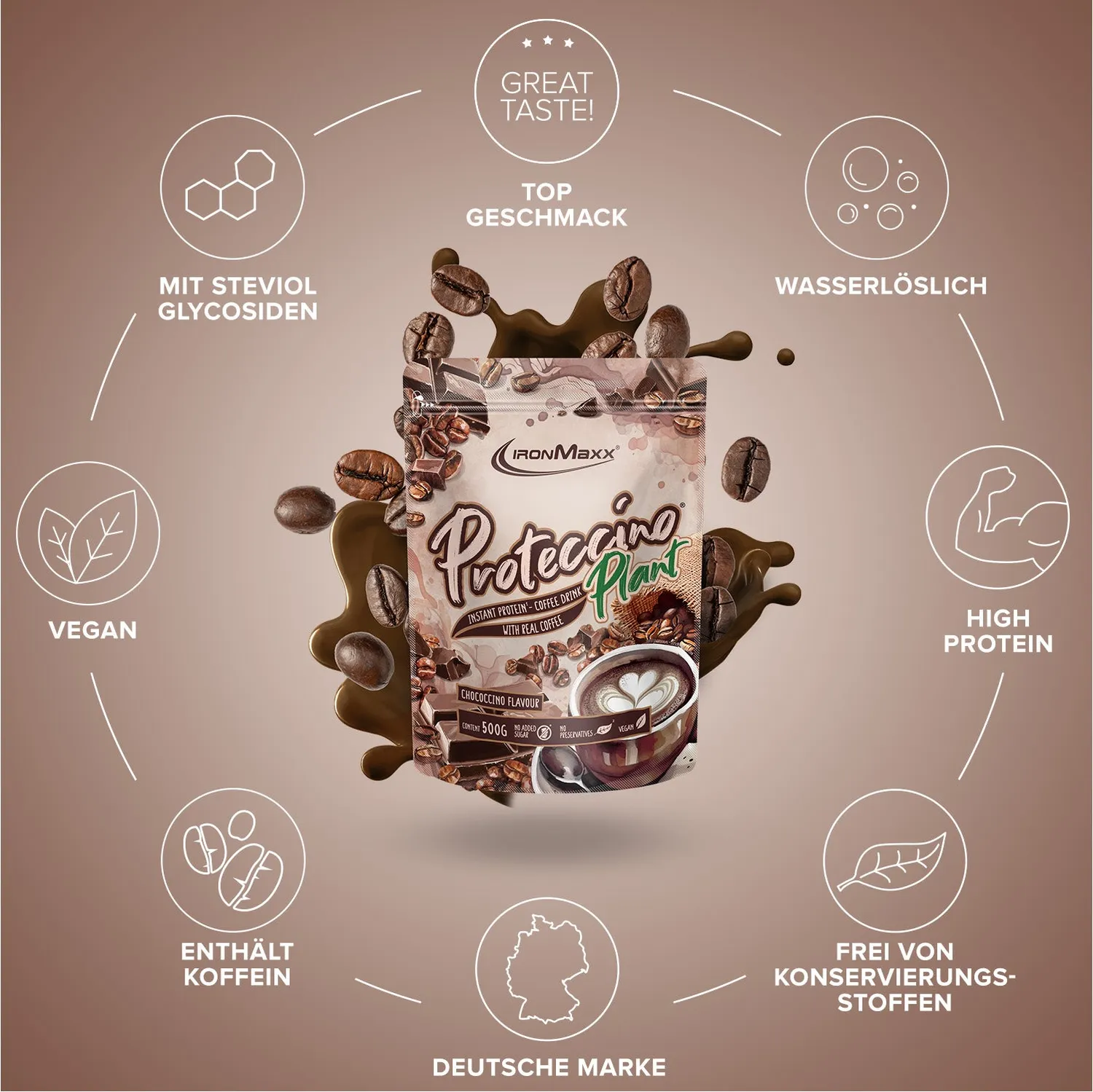IronMaxx Proteccino Plant Protein-Kaffee 500g Chococcino