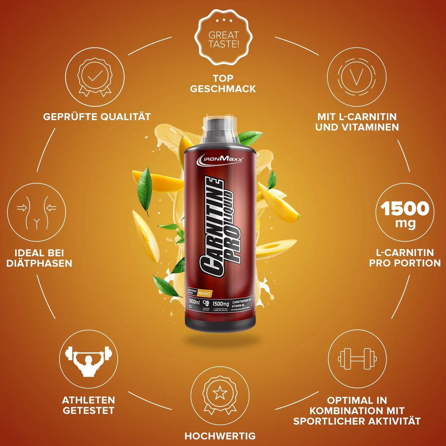 IronMaxx Carnitine Pro Liquid L-Carnitin 1000ml Mango hochdosiert