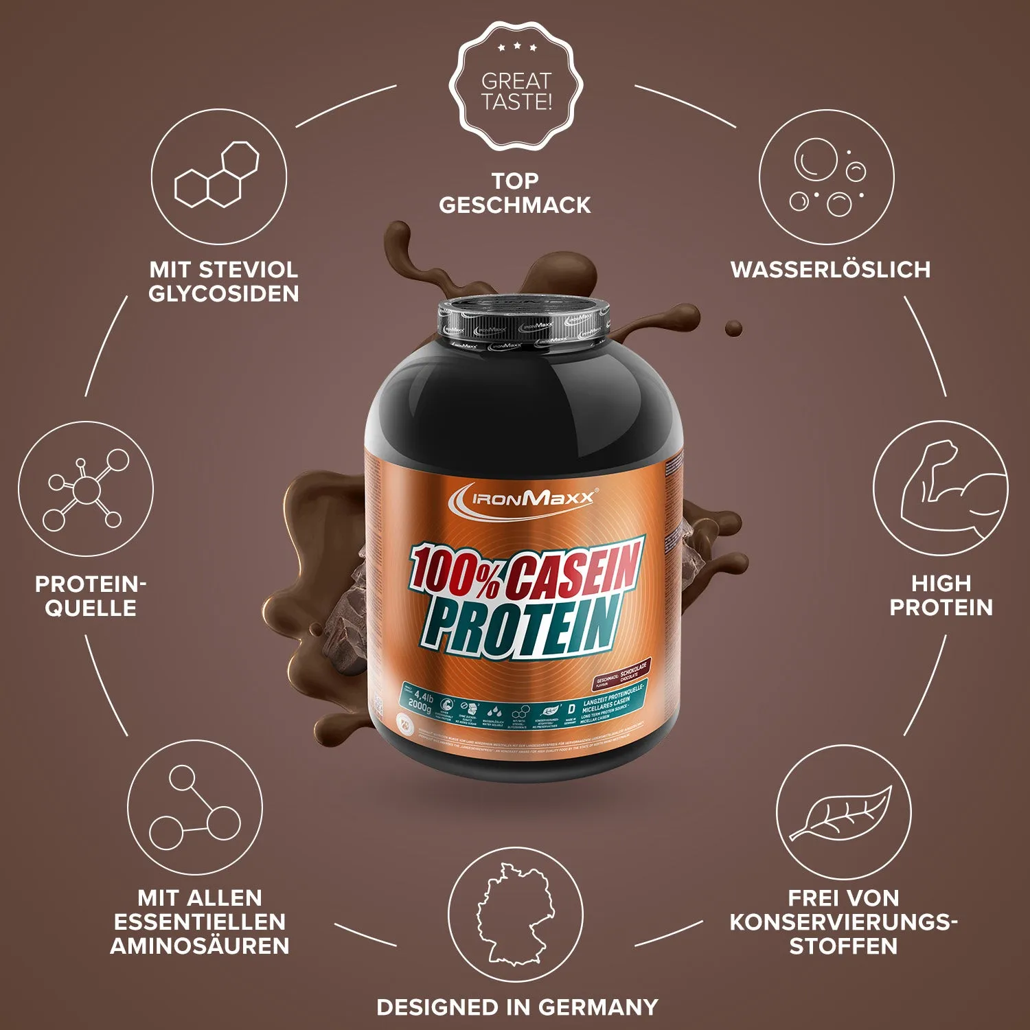 IronMaxx 100% Casein Protein Pulver Schokolade 2000g Slow Release