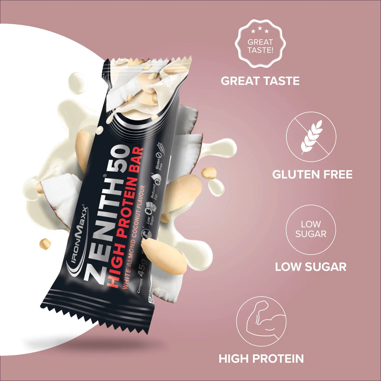 IronMaxx Zenith 50 Proteinriegel White Almond Coconut 16x45g