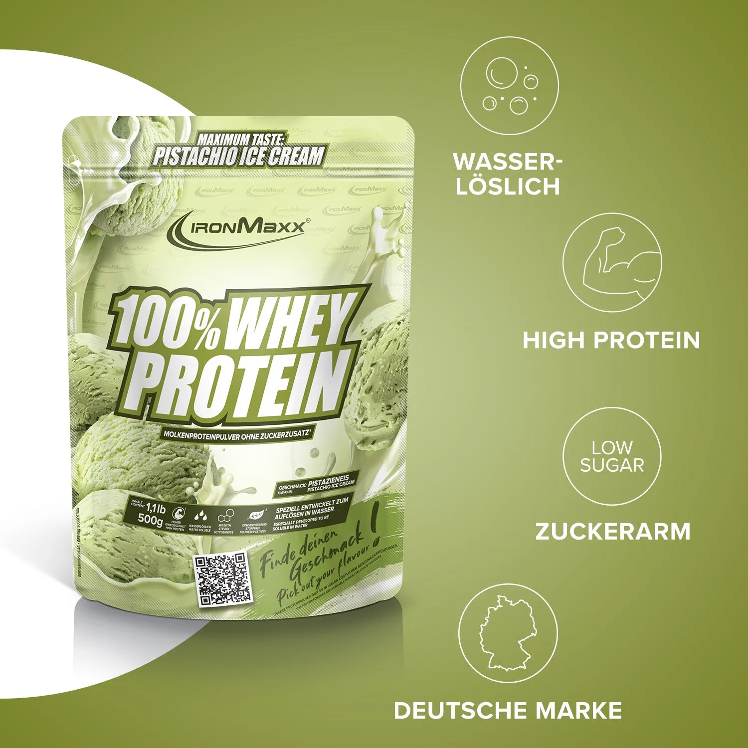 IronMaxx 100% Whey Protein Proteinpulver Pistazie 500g Eisfan