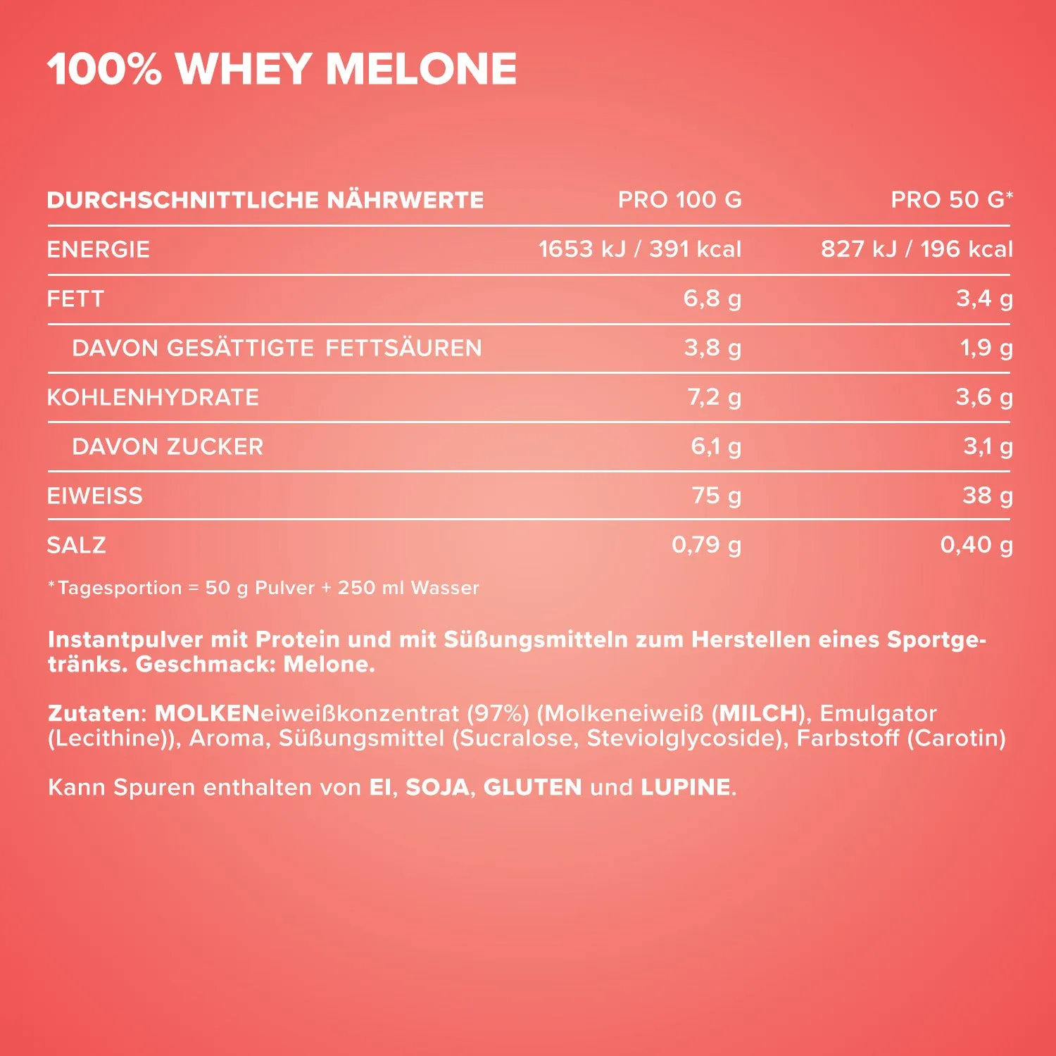 IronMaxx 100% Whey Protein Pulver 500g Melone zuckerfrei