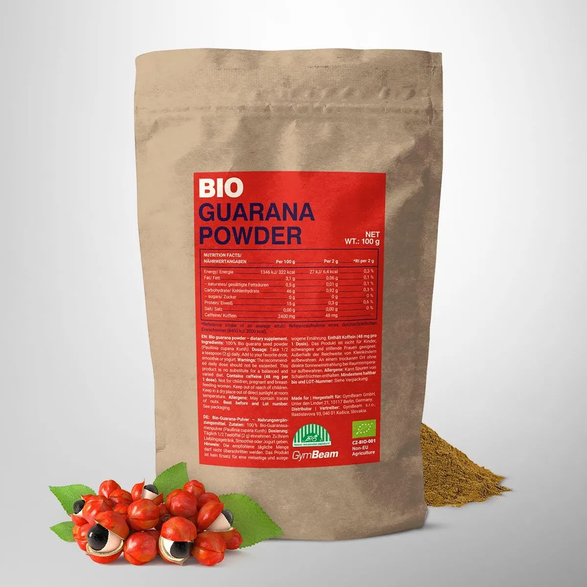 GymBeam Guarana-Pulver Bio 100 g natürliches Koffein
