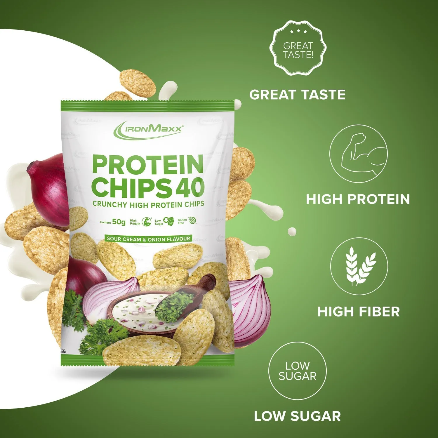 IronMaxx Protein Chips 40 Sour Cream 50 g