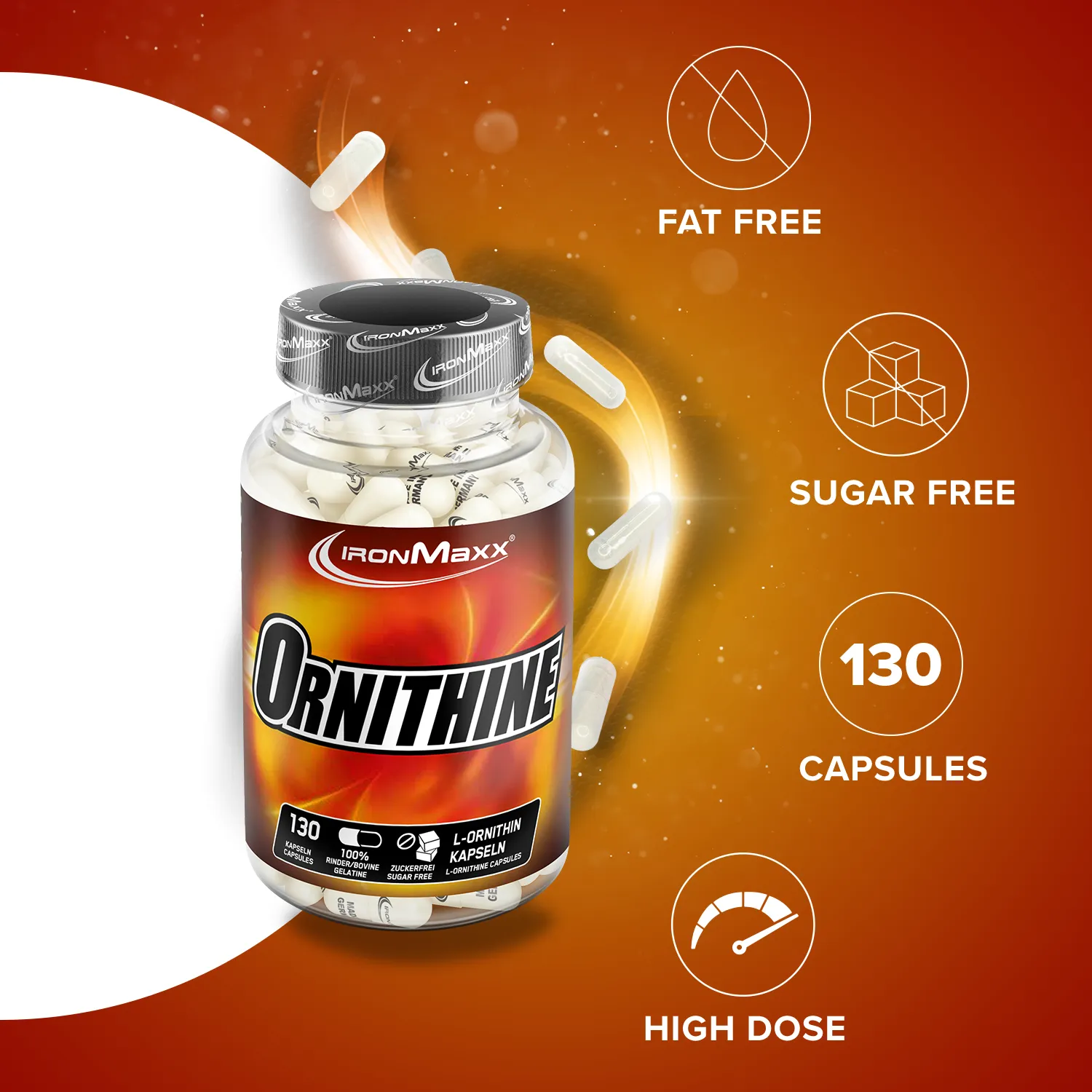 IronMaxx L-Ornithin Aminosäuren Kapseln 130 Caps HCl