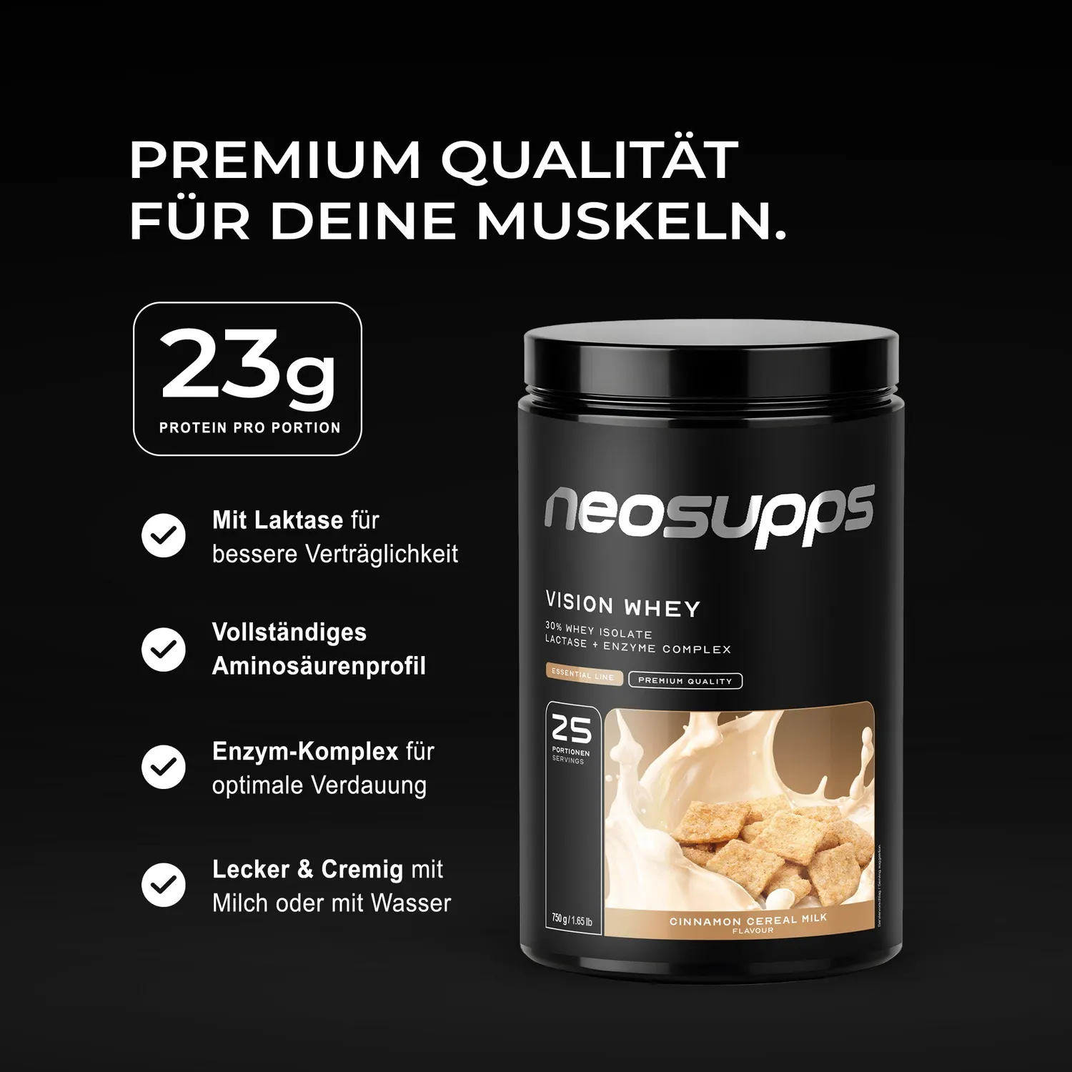 Neosupps Vision Whey Proteinpulver Cinnamon Cereal Milk 750g Laktase