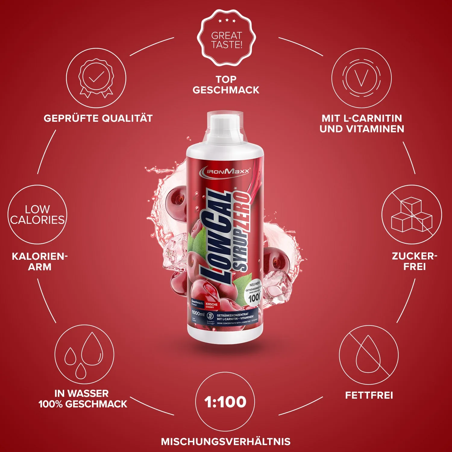 IronMaxx LowCal Syrup Zero 1000ml Kirsche