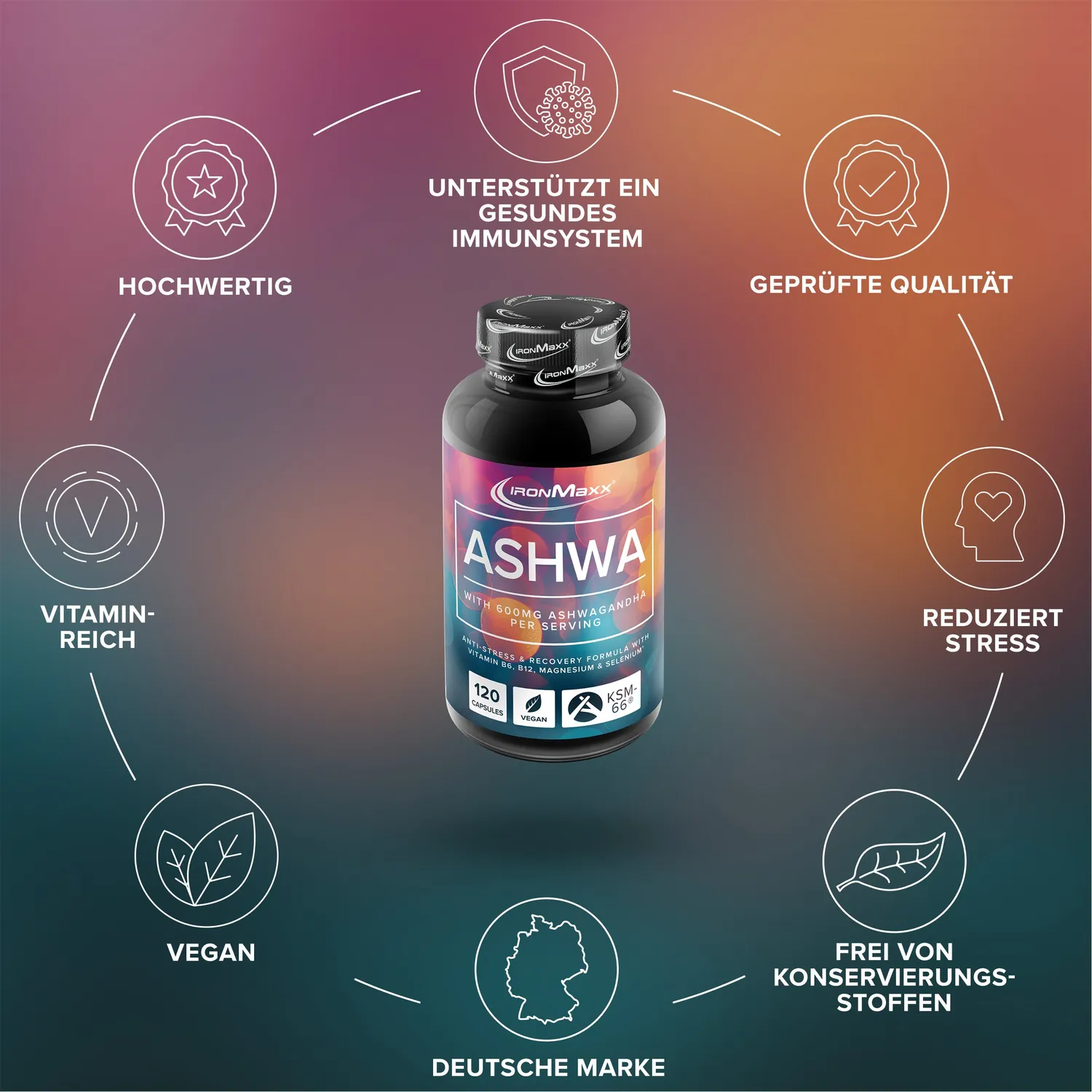IronMaxx Ashwagandha KSM-66 Kapseln 120 Stück mit Magnesium