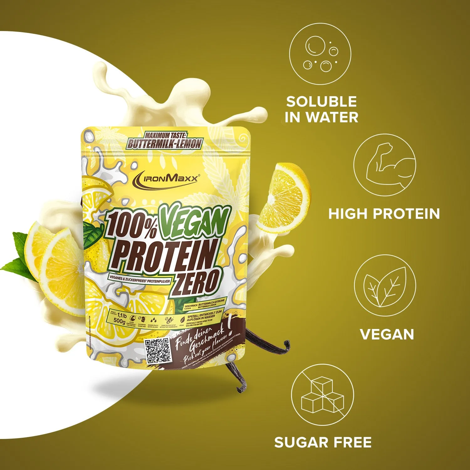 IronMaxx 100% Vegan Protein Zero Buttermilk Lemon 500g