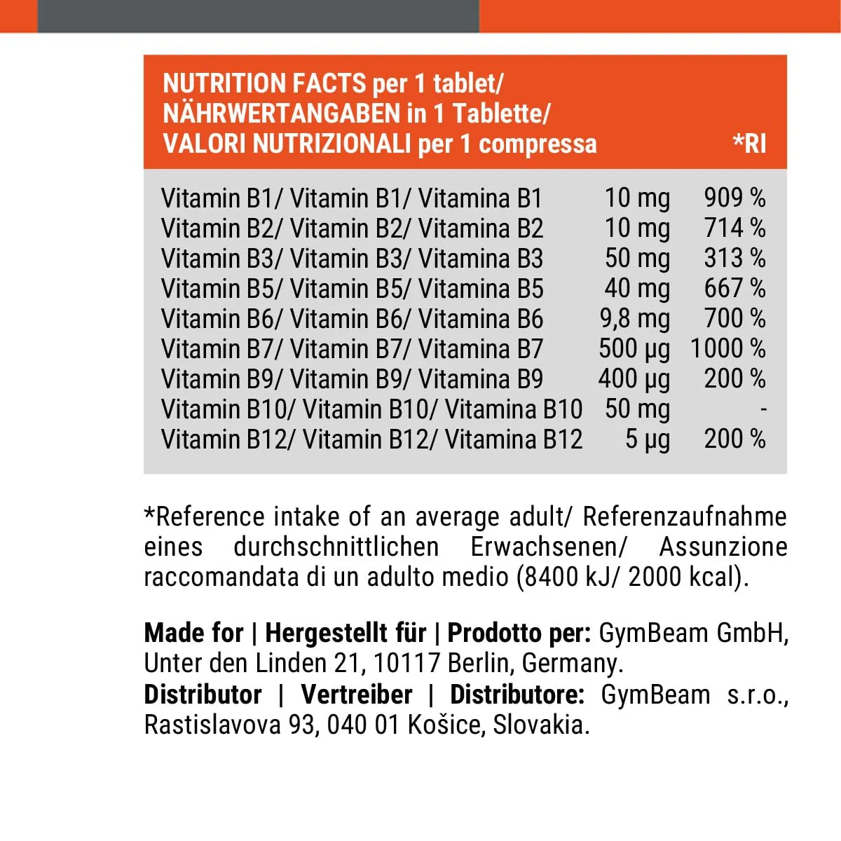GymBeam B Komplex Forte Tabletten 90 Tabs 8 Vitamine