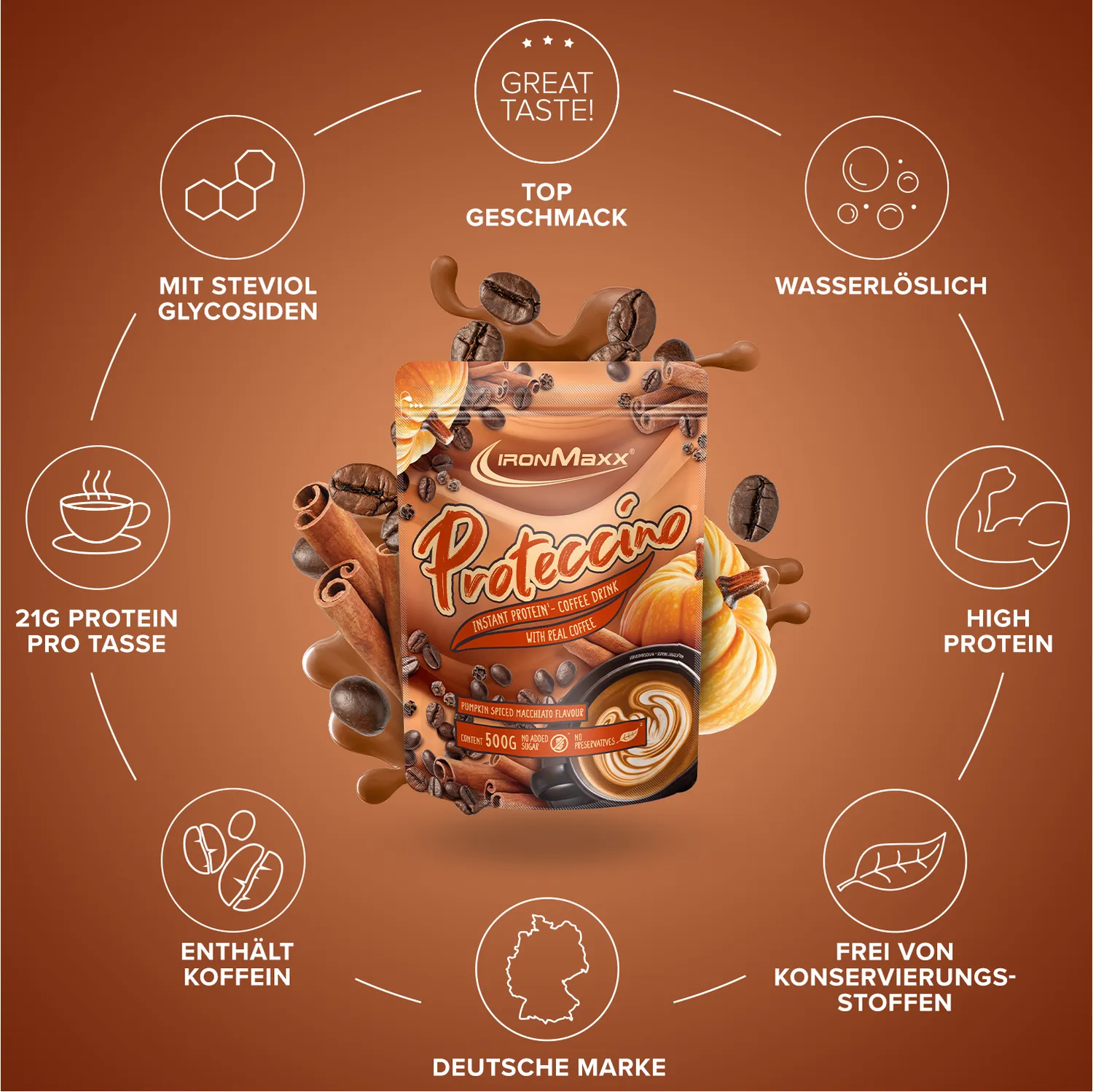 IronMaxx Proteccino Protein-Kaffee 500g Pumpkin Spice Macchiato