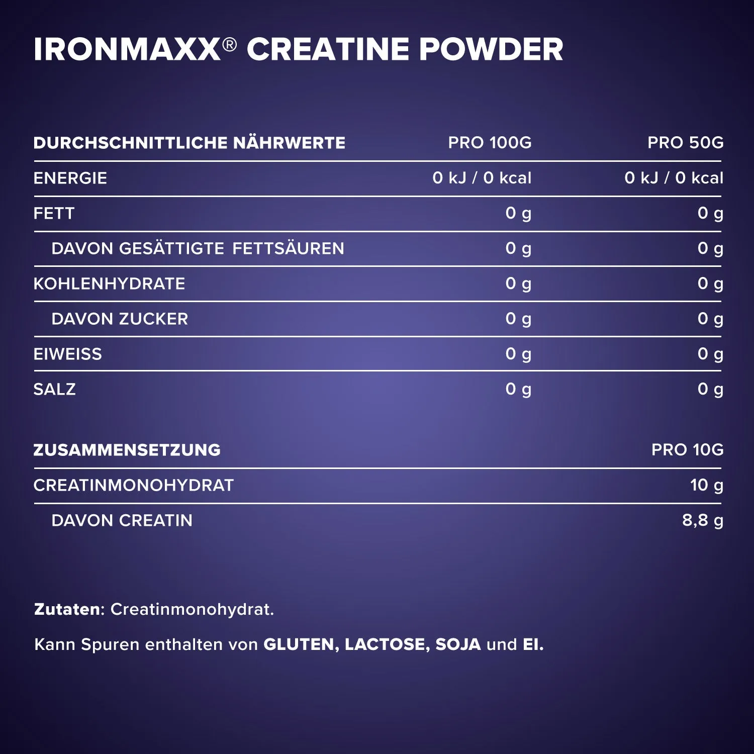 IronMaxx Creatine Powder Monohydrat Pulver 300g Vegan