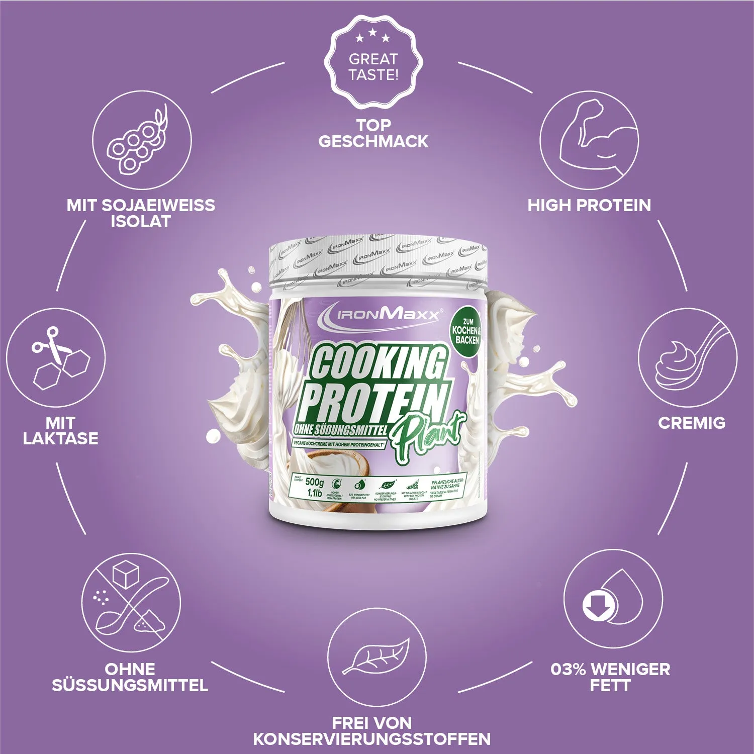 IronMaxx Cooking Protein Plant 500g Sahne Soja-Protein vegan