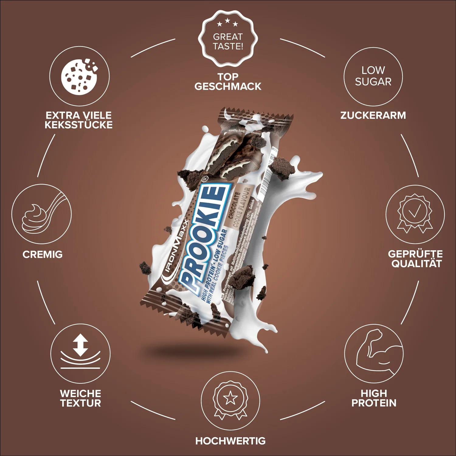 IronMaxx Prookie Proteinriegel 24x45g Chocolate Cookie zuckerarm