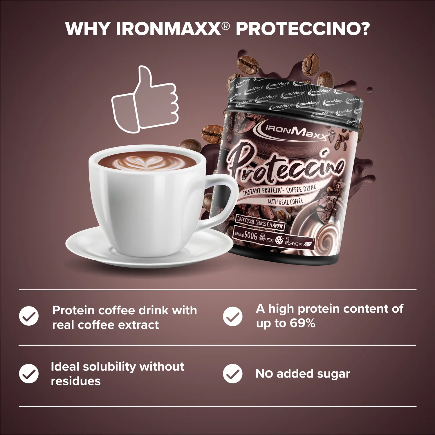 IronMaxx Proteccino Dark Cookie Crumble Protein Pulver 500g Kaffee