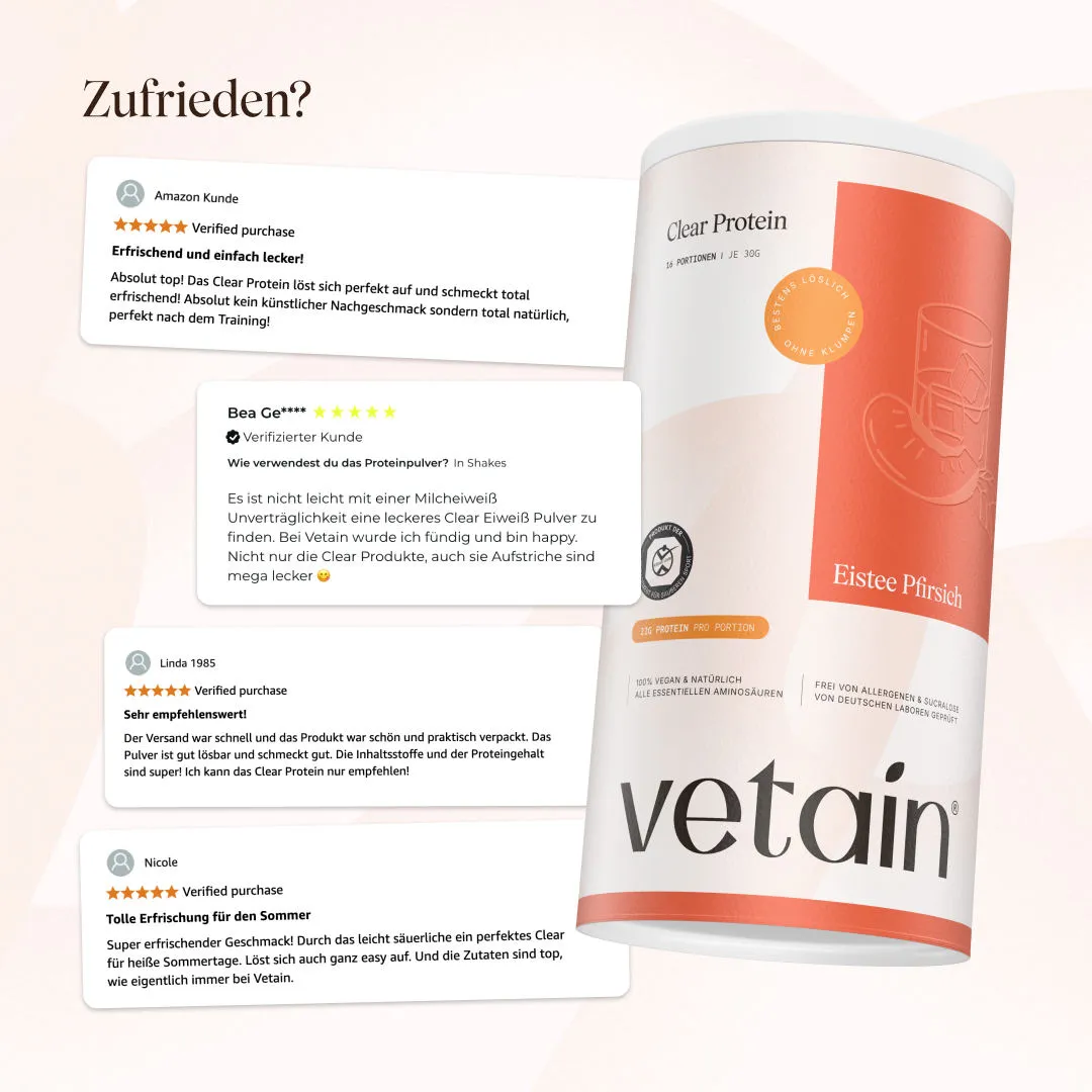 Vetain Vegan Clear Protein Eistee-Pfirsich 480g erfrischend