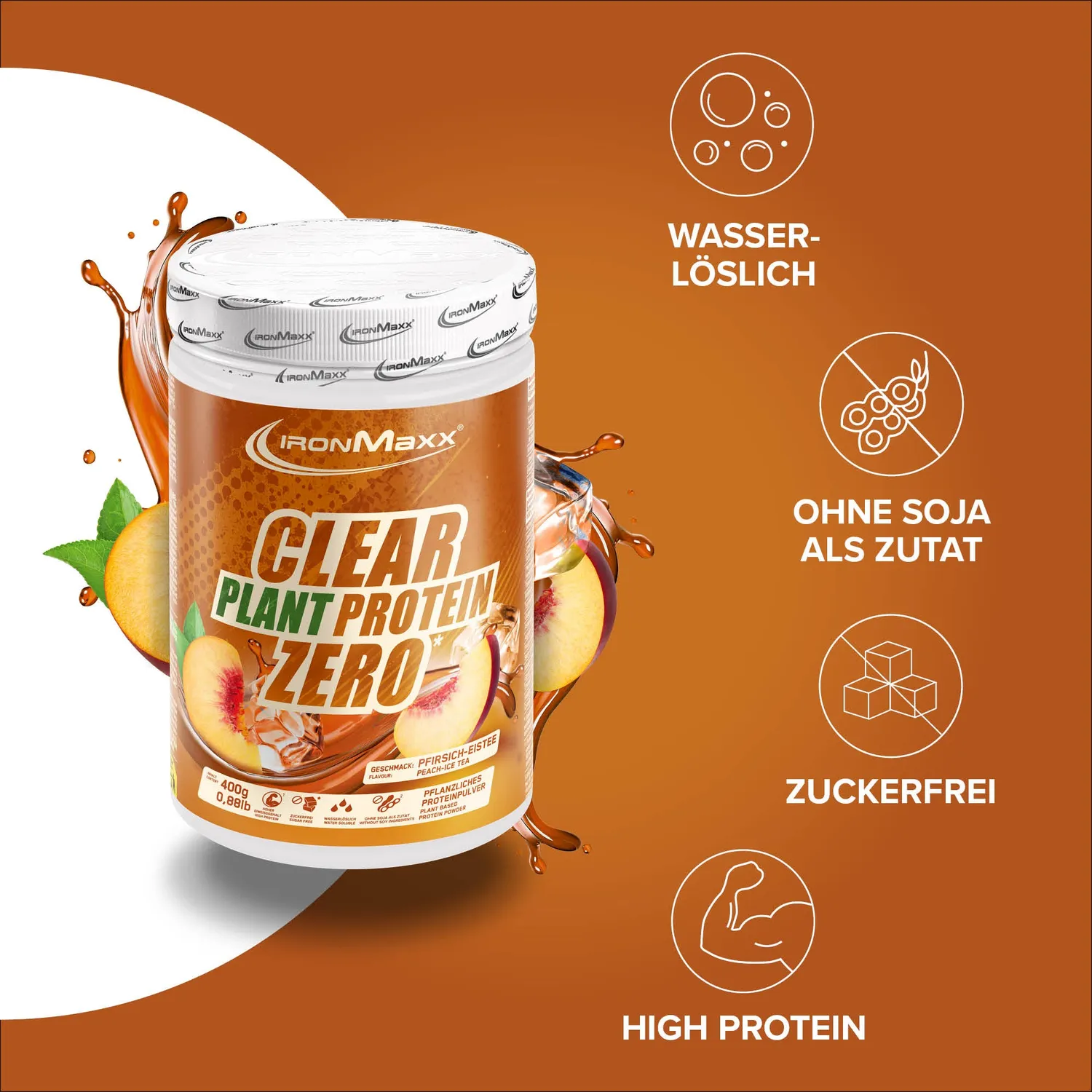 IronMaxx Clear Plant Protein Zero Pulver 400g Peach Ice Tea vegan