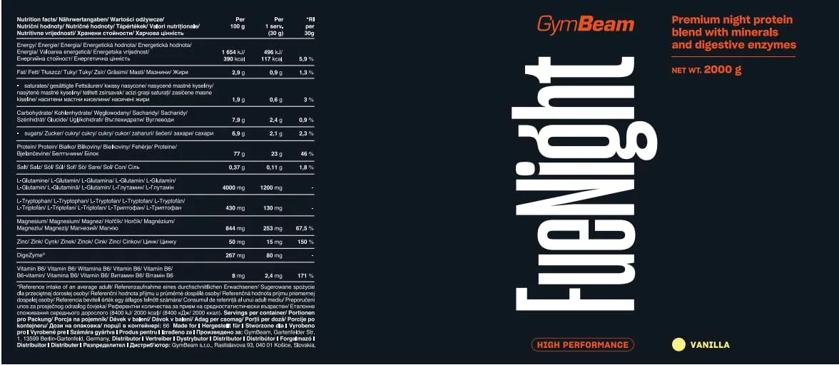 GymBeam FueNight Nacht-Protein Vanille 2000g mit Casein