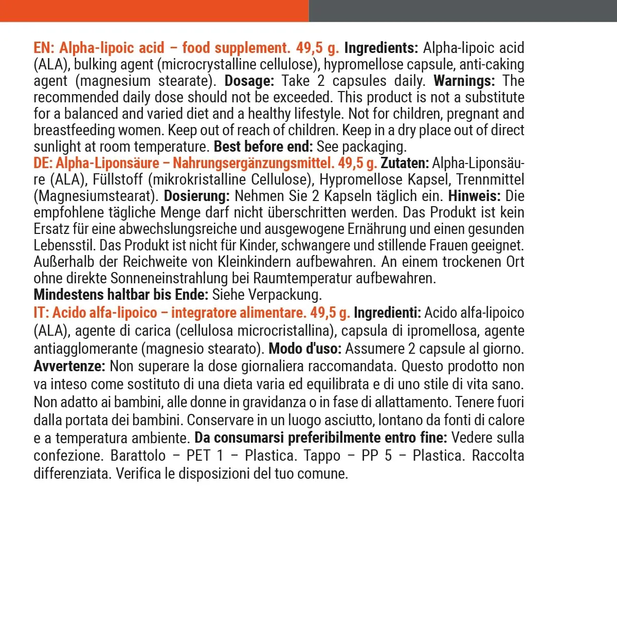 GymBeam Alpha-Liponsäure Kapseln 90 Stück vegan Glutathion