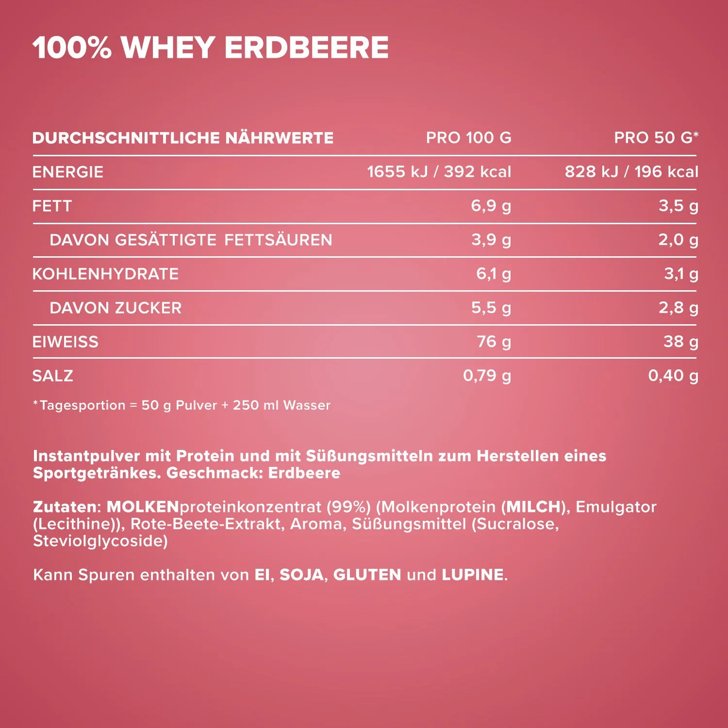 IronMaxx 100% Whey Erdbeere 500 g zuckerfrei