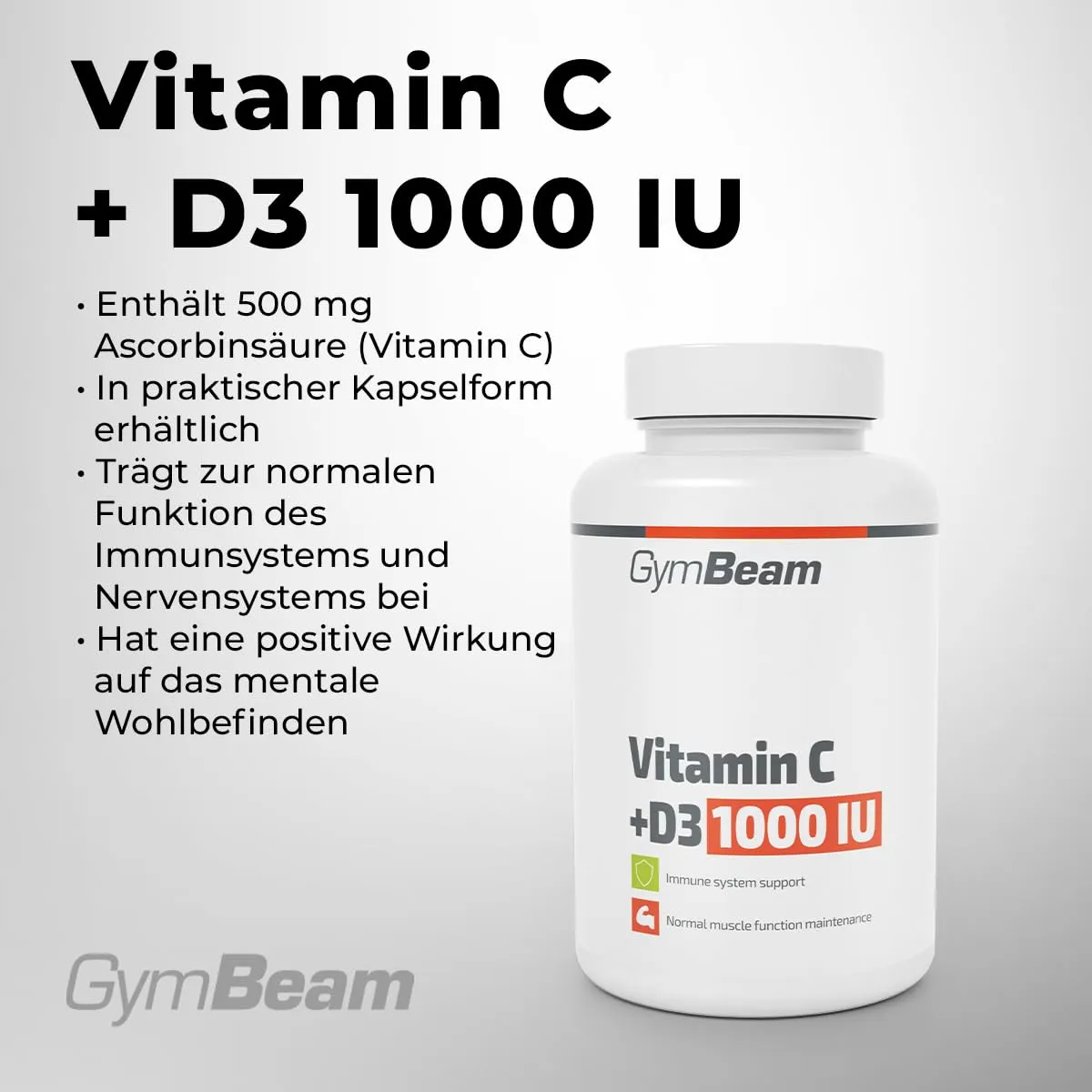 GymBeam Vitamin C + D3 1000 IU Tabletten 90 Tabs