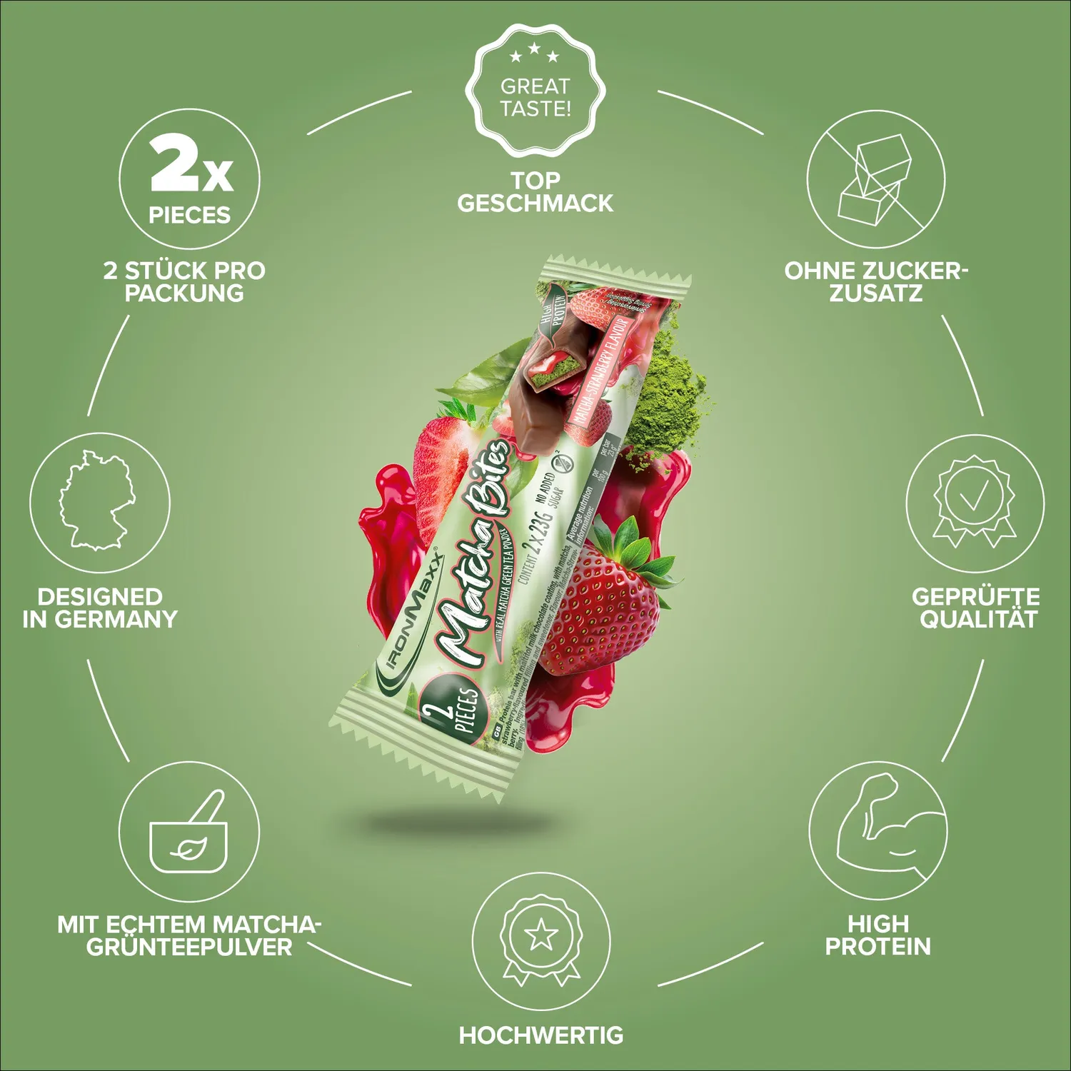 IronMaxx Matcha Bites Proteinriegel Matcha-Strawberry 46g