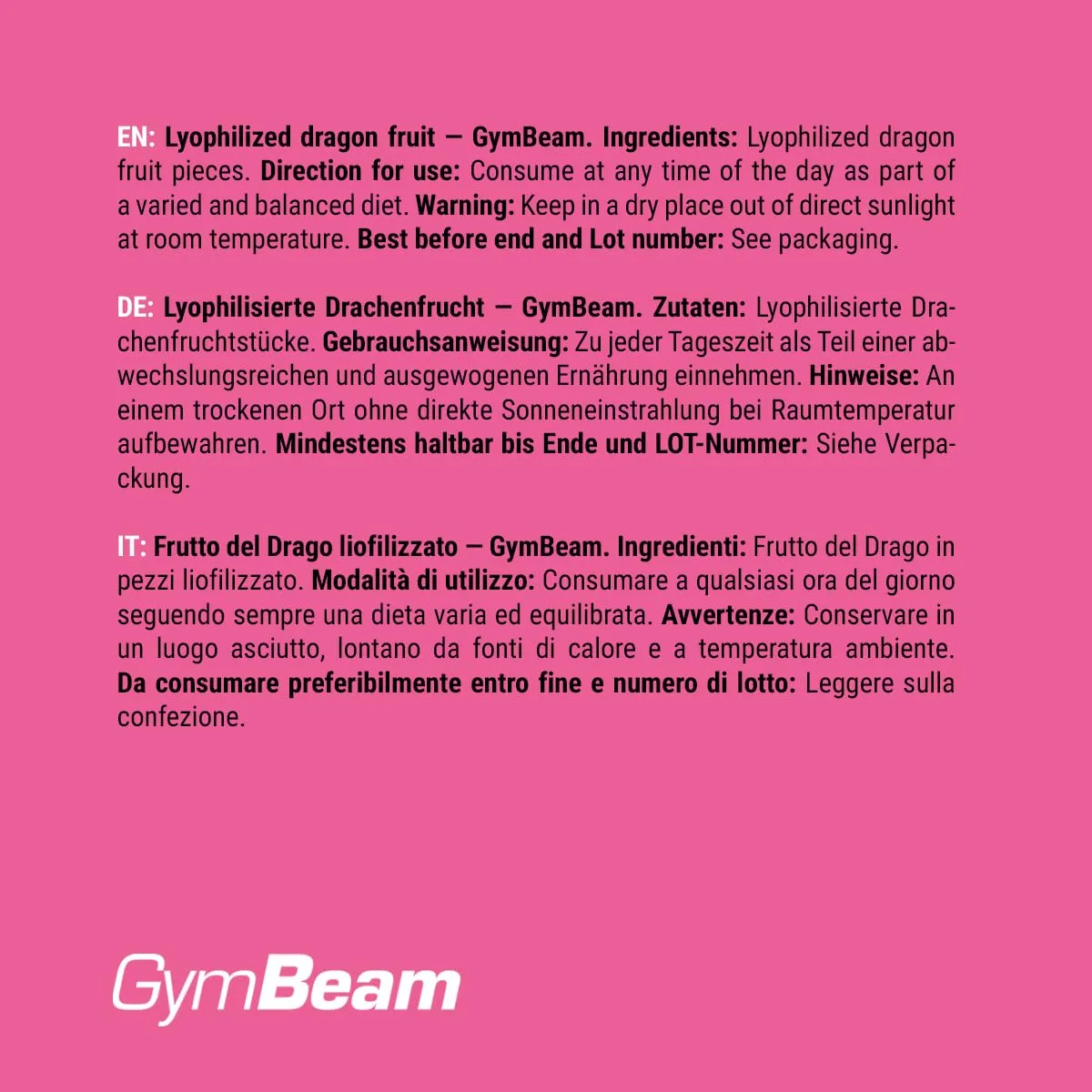 GymBeam Gefriergetrocknete Drachenfrucht 100g ohne Zuckerzusatz