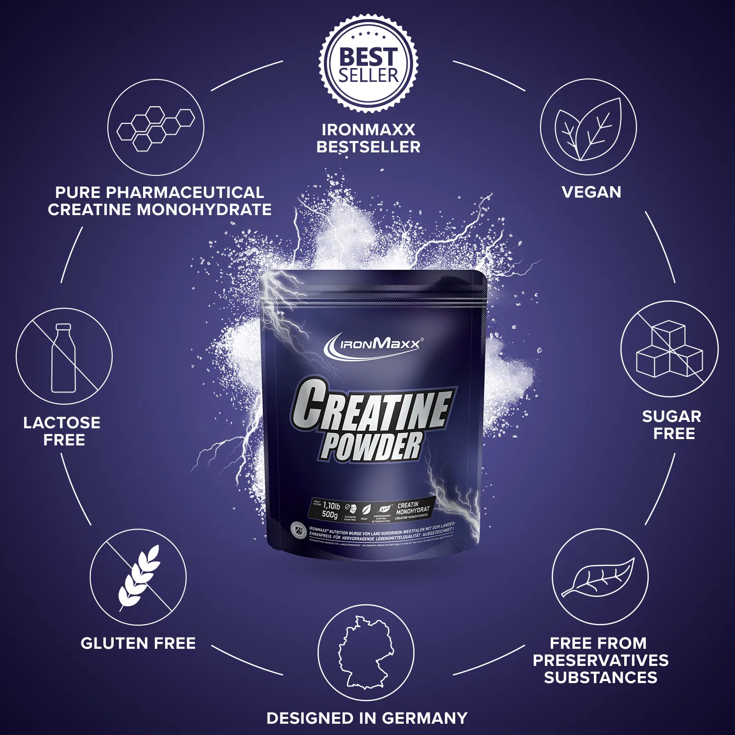 IronMaxx Creatine Monohydrat Pulver 500g vegan