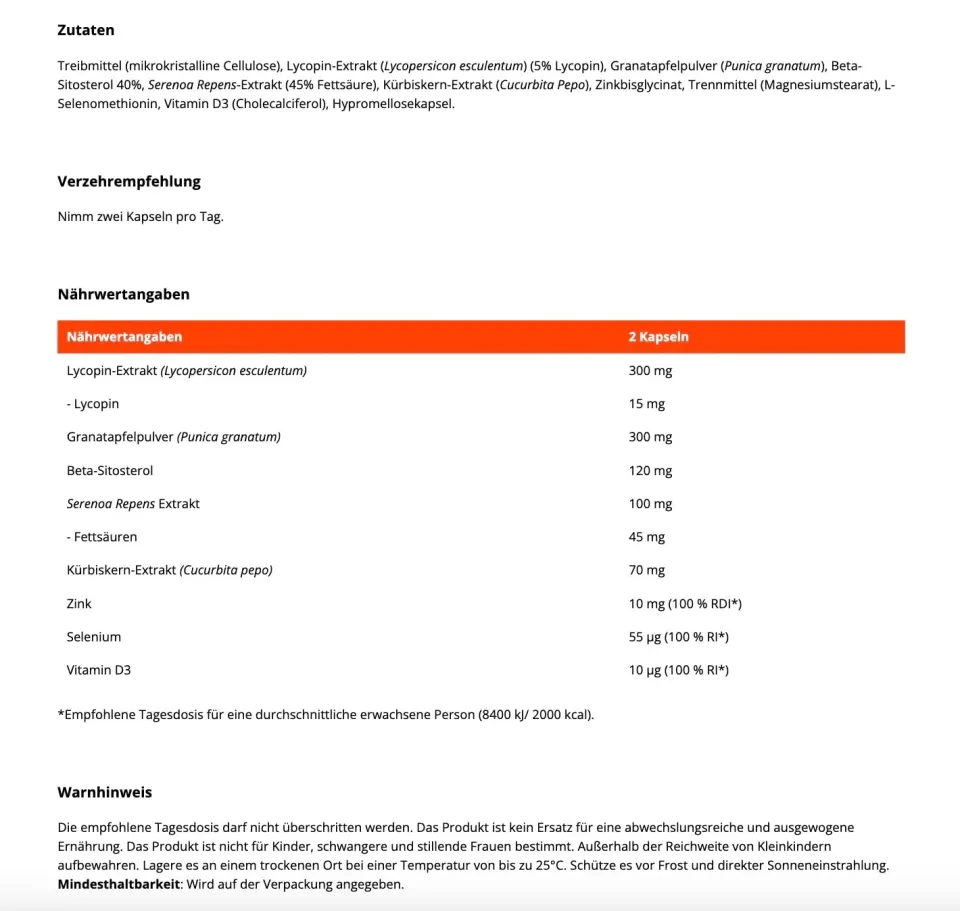 GymBeam Prostata Komplex Kapseln für Männer Vitamin D