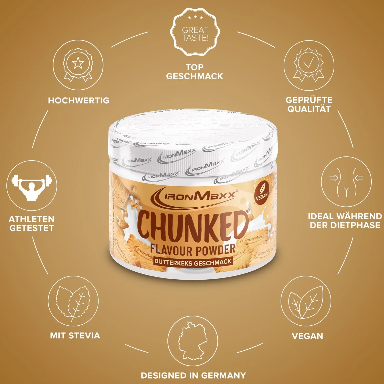 IronMaxx Chunked Geschmackspulver Butterkeks 150g vegan