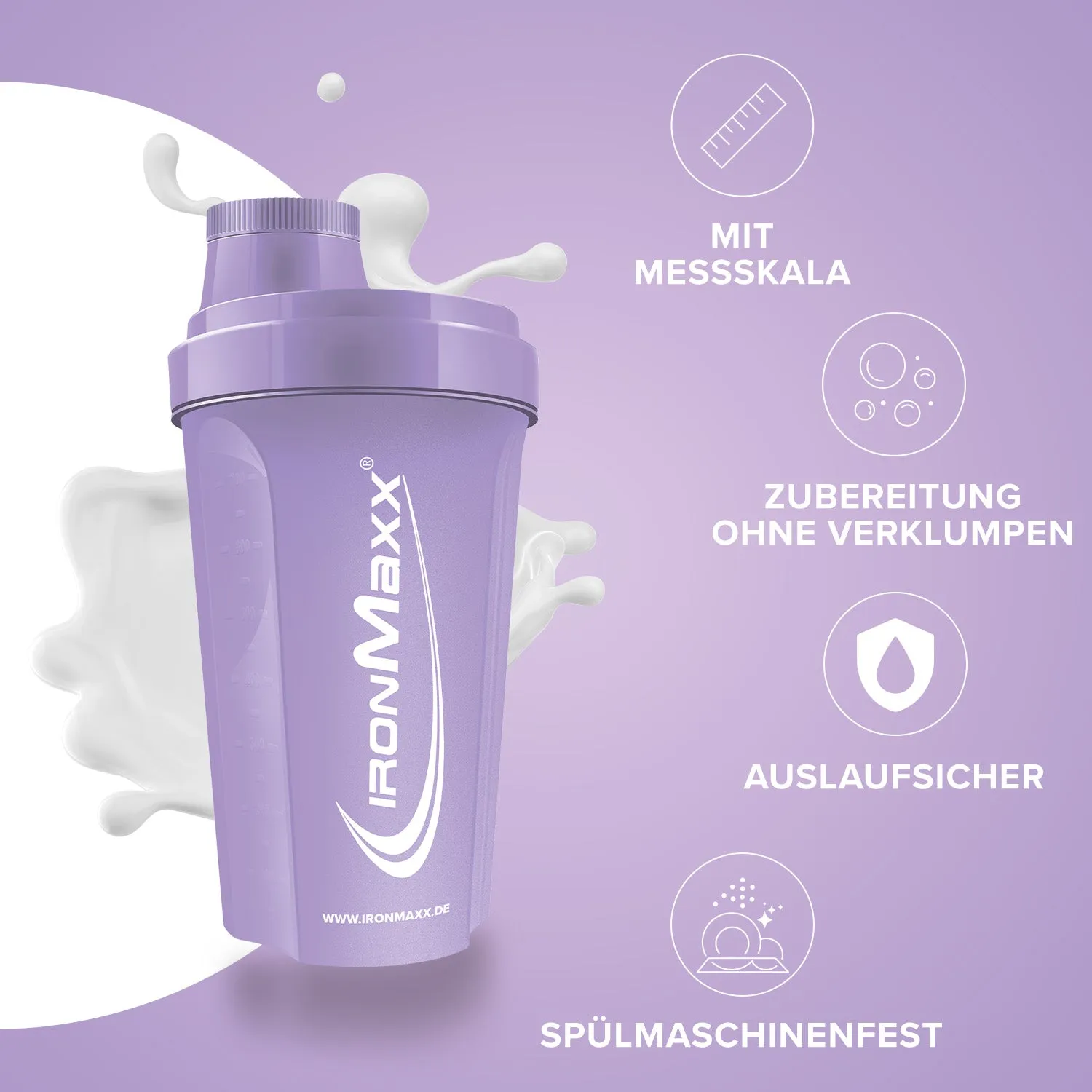 IronMaxx Shaker Lavender 700 ml BPA-frei mit Sieb