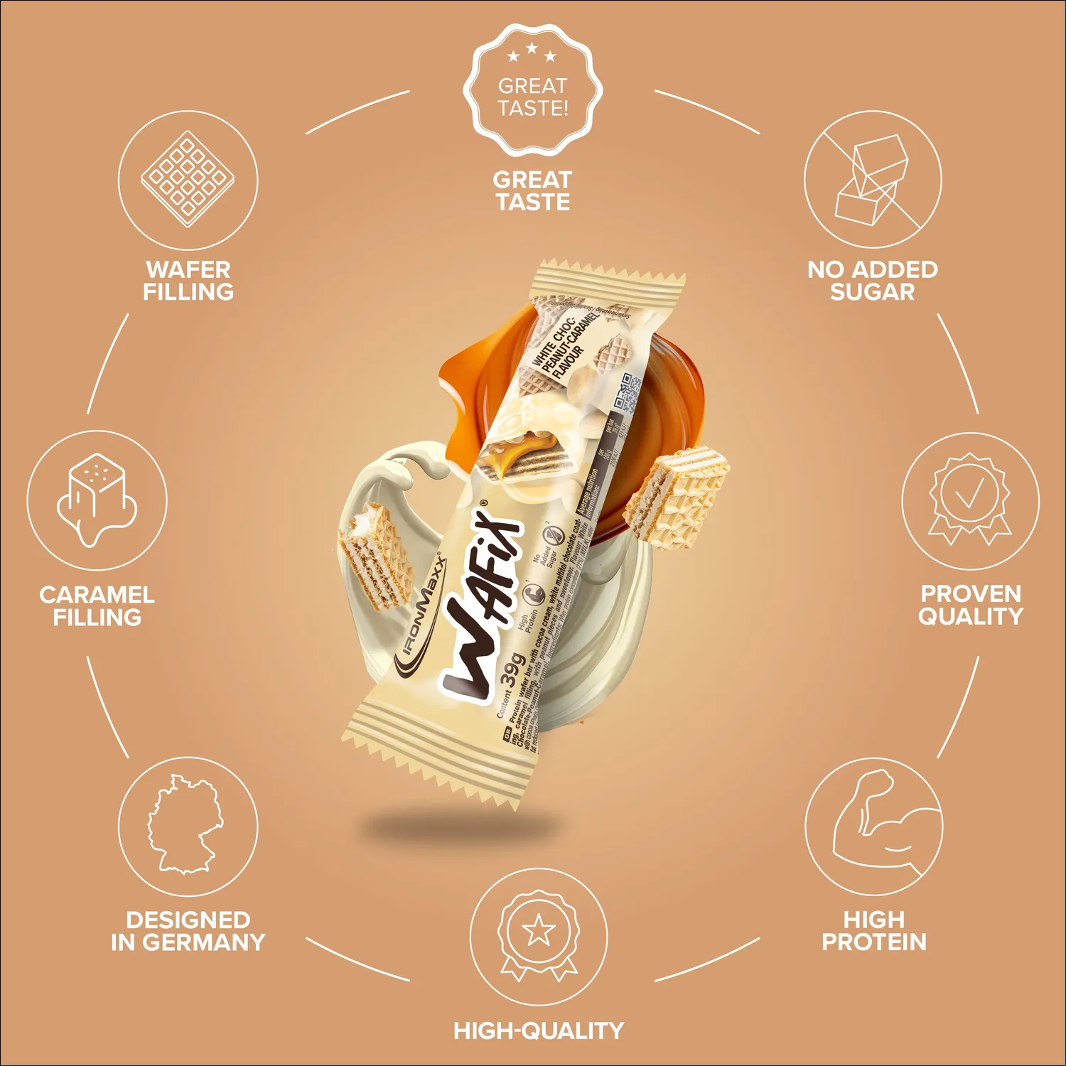 IronMaxx Wafix Proteinriegel 24x39g White Peanut Caramel Low Sugar