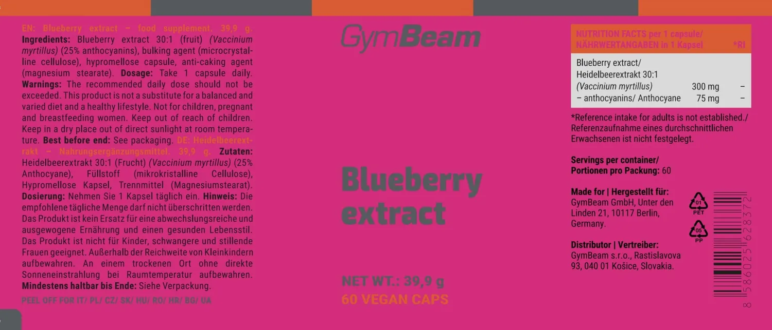GymBeam Heidelbeer Extrakt 60 Kapseln mit Anthocyanen vegan